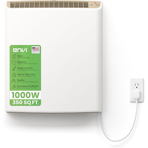EnviMAX Plug-in Electric Panel Wall Heaters for Large Rooms, 1000 Watts, 24/7 Heating w/Safety Sensor Protection, Patented Quiet Fan-less Design, Easy 2-Min Install, Indoor Space Heater, Made in USA