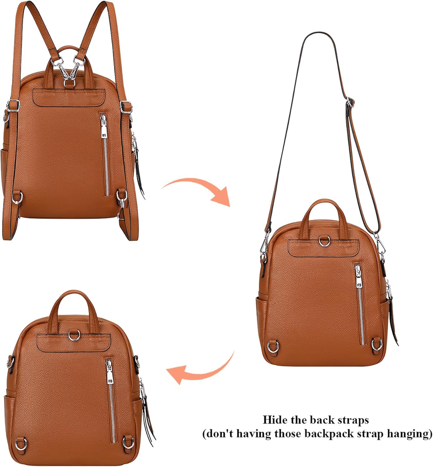 ALTOSY Mini Genuine Leather Backpack for Women Convertible Backpack Purse Shoulder Handbag Crossbody Bag 4 in 1 to Carry（S54 Brown） - Image 5