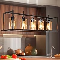 Vista 8 de DSMJFU Candelabro Rectangular Negro Estilo Granja para Comedor, Lámpara Colgante Lineal de 5 Luces, Lámpara de Isla de Cocina Rectangular Sobre