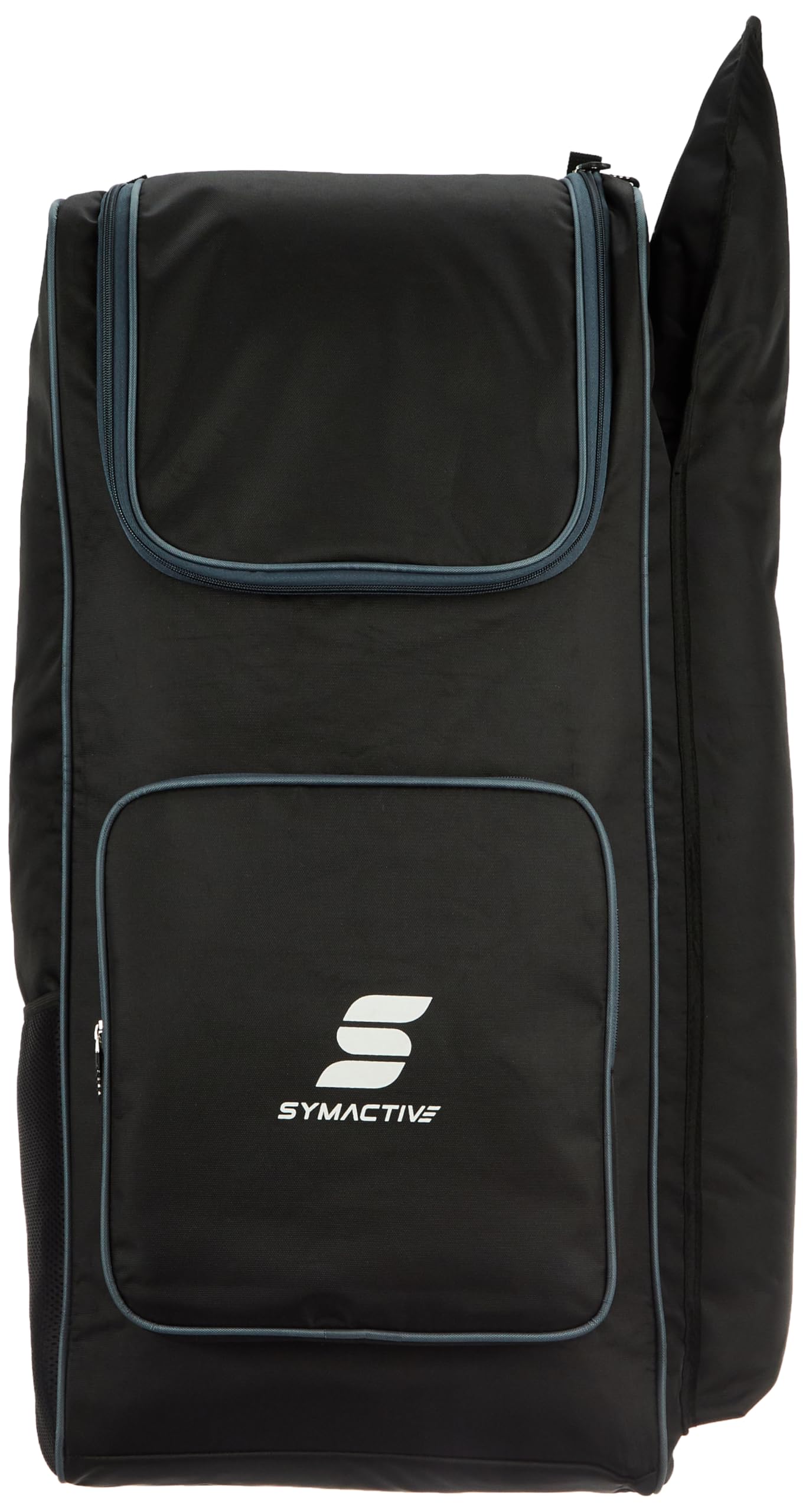 Amazon Brand - Symactive Polyester Cricket Kit Bag | Dedicated Bat Pocket | Durable Construction | Ample Storage Space | Adjustable Shoulder Straps | Zipper (Black)