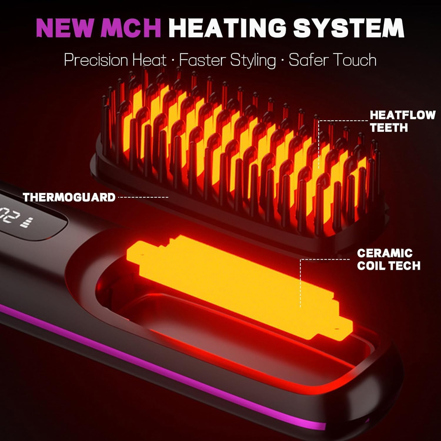 Go Brush Pro - 2026 Portable Straightener Brush for Travel, Cordless Hair Straightener Comb for Women (Purple) - Image 5