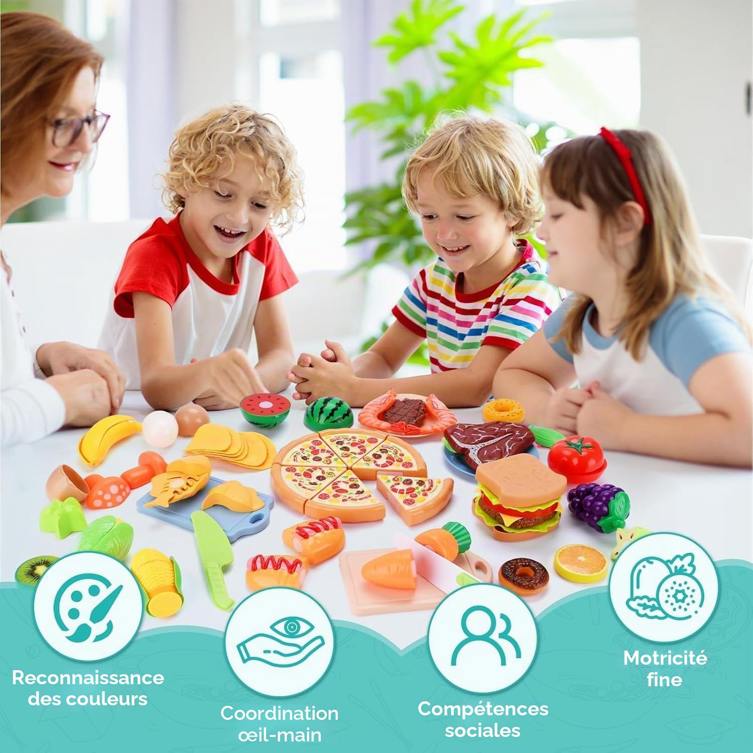 Accessoire Cuisine Enfant,85pcs Dinette Enfant Ustensile Cuisine Enfants,Cuisines Enfants Ensemble,Jeu de Role de Chef Kit Cuisines avec Panier Pique Nique,Cadeau Fille Garcon 3 4 5 6 7 Ans