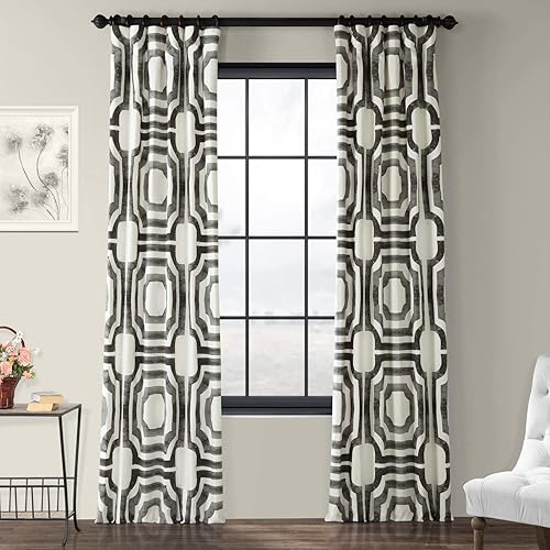 HPD Half Price Drapes PRTW-D23A-96 - Cortinas de algodón impresas para sala de estar, 50 x 96 pulgadas (1 panel), acero meca