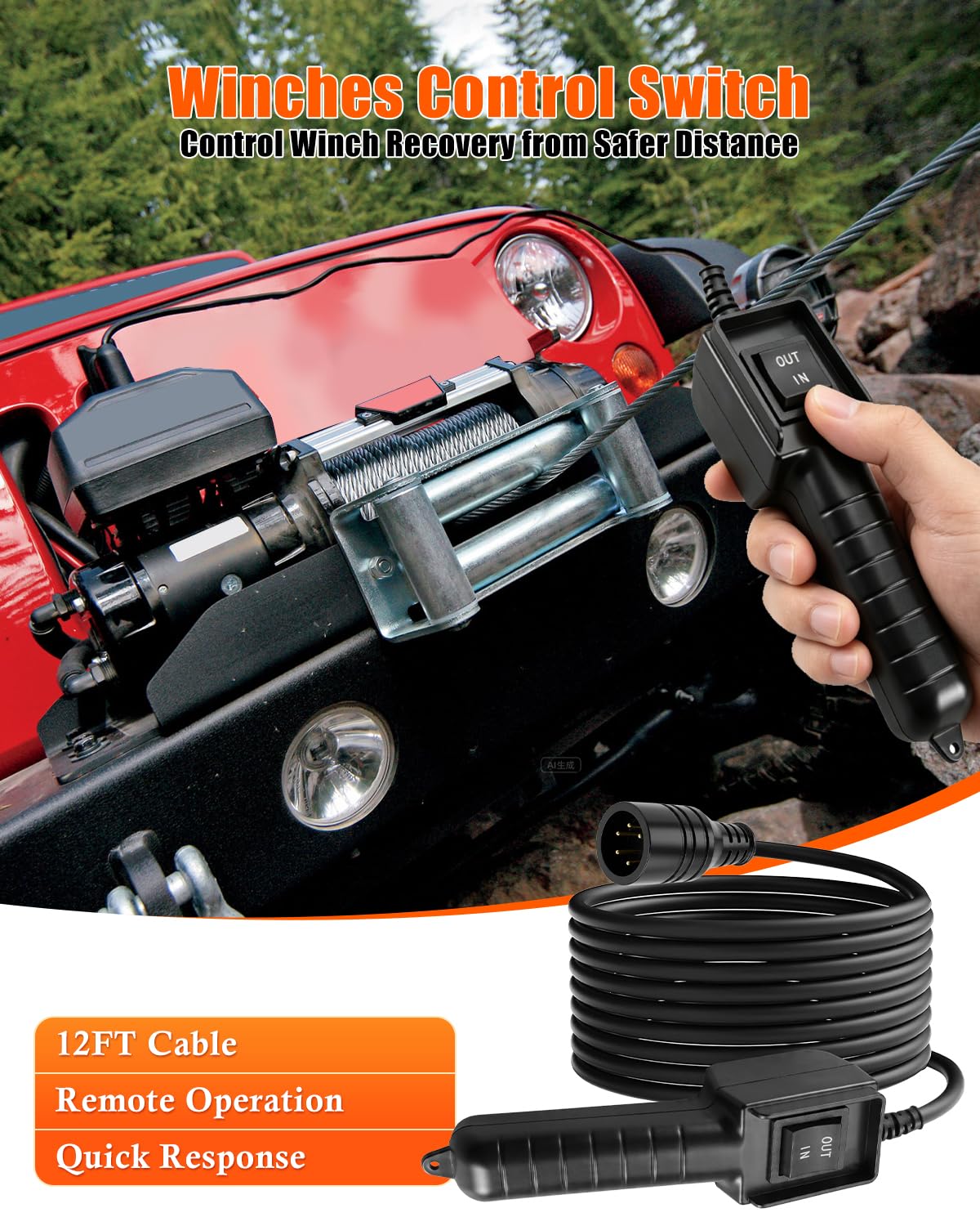 Control Switch Fit for Winches 5 Prong 5000 Lb 9000 Lb 12000 Lb Electric Winch