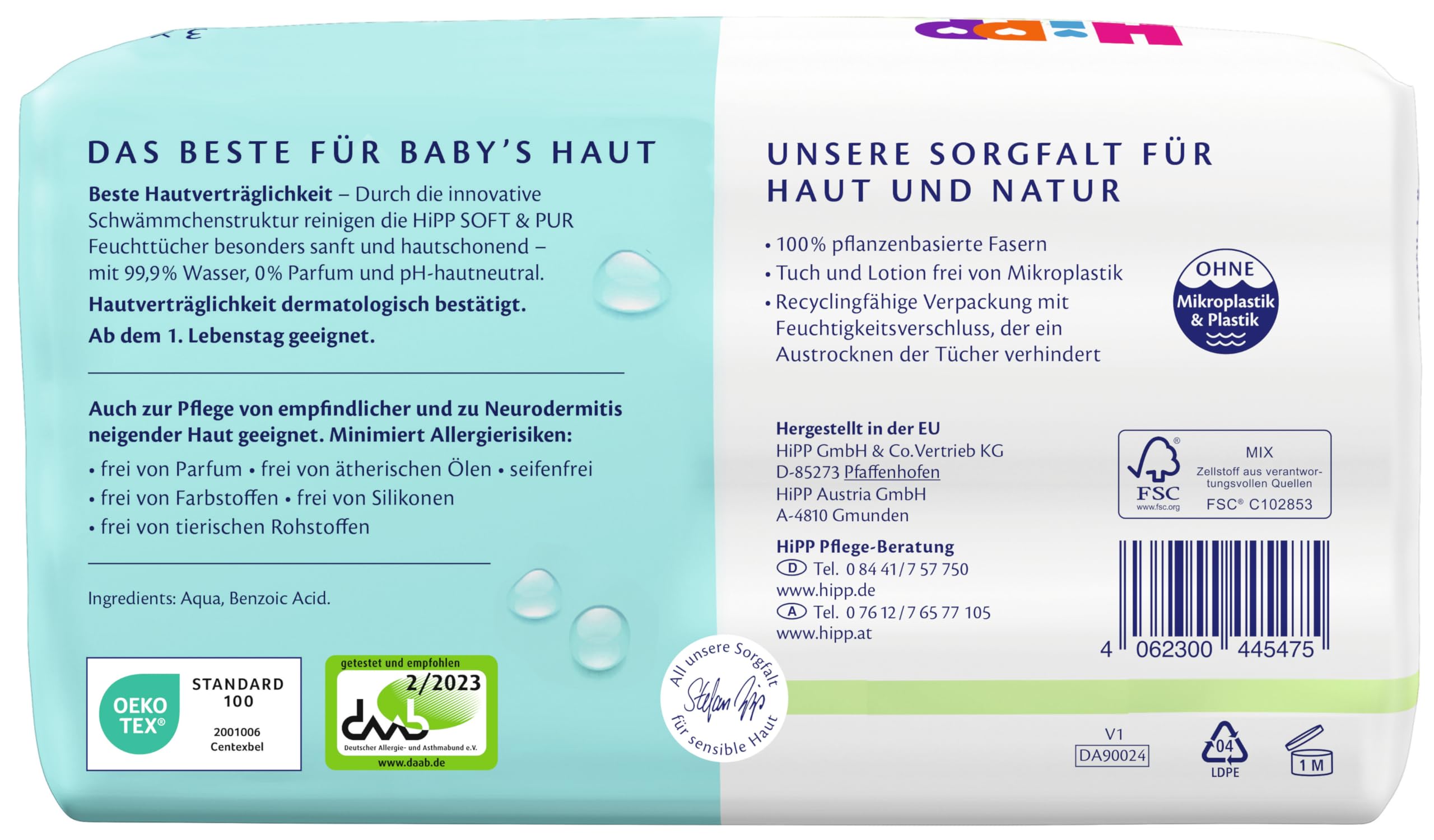 HiPP Babysanft Chusteczki nawilżane Soft i Pur, 864 sztuki (18 opakowań po 48), z 99,9% wody, ze 100% włókien na bazie roślin, dla wyjątkowo delikatnego czyszczenia