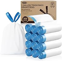 LEAGIM Small Trash Bags 2 Gallon 360 Count - 1.2 Mil Drawstring Mini Garbage Bags, White Liners for Bathroom, Bedroom, Office, 7.5L Cans