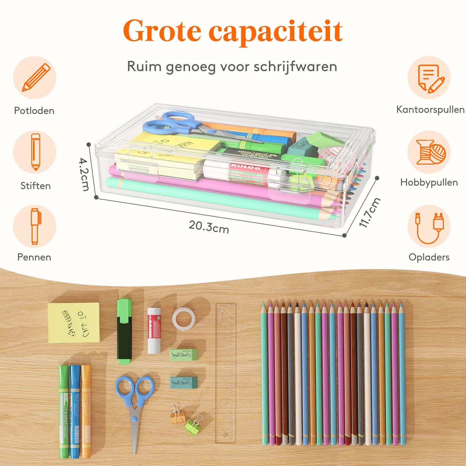 JIANTA 3 stuks stapelbare potlooddozen, plastic etui met klikdicht