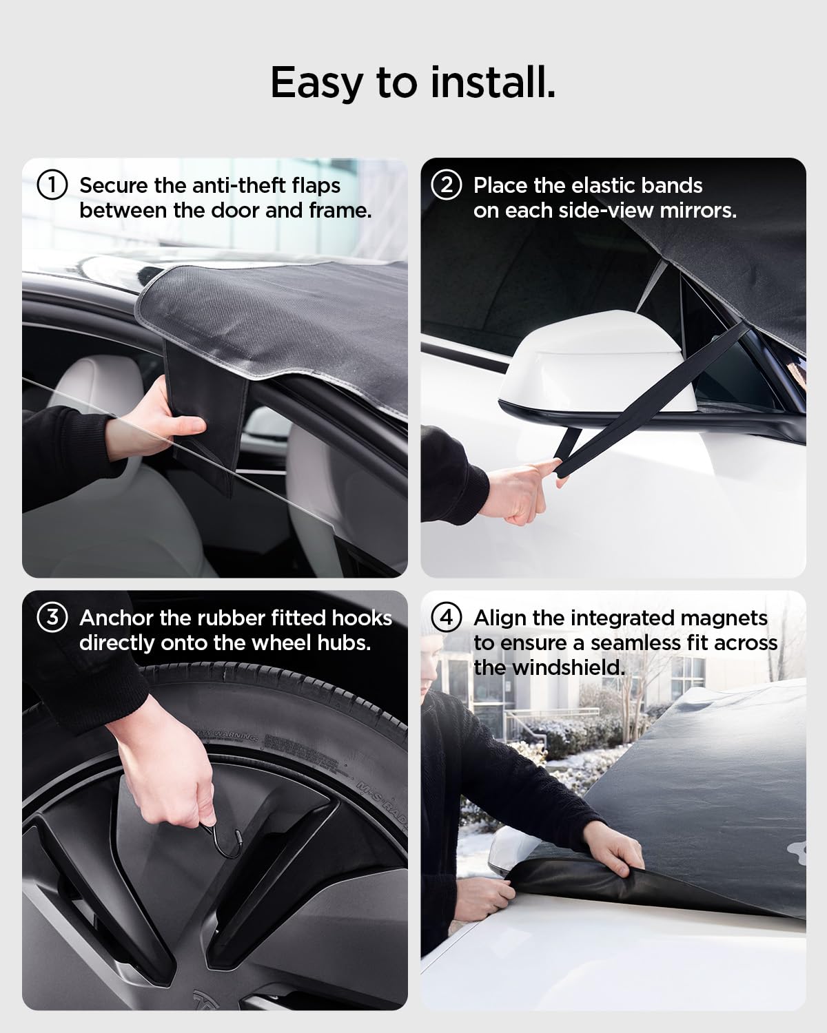 Spigen Copriparabrezza Magnetico per Auto, Protezione Neve, Ghiaccio e Polvere, Protezione Solare UV, Copertura Parabrezza Anteriore Compatibile con la Maggior Parte delle Auto & Tesla Model Y Juniper