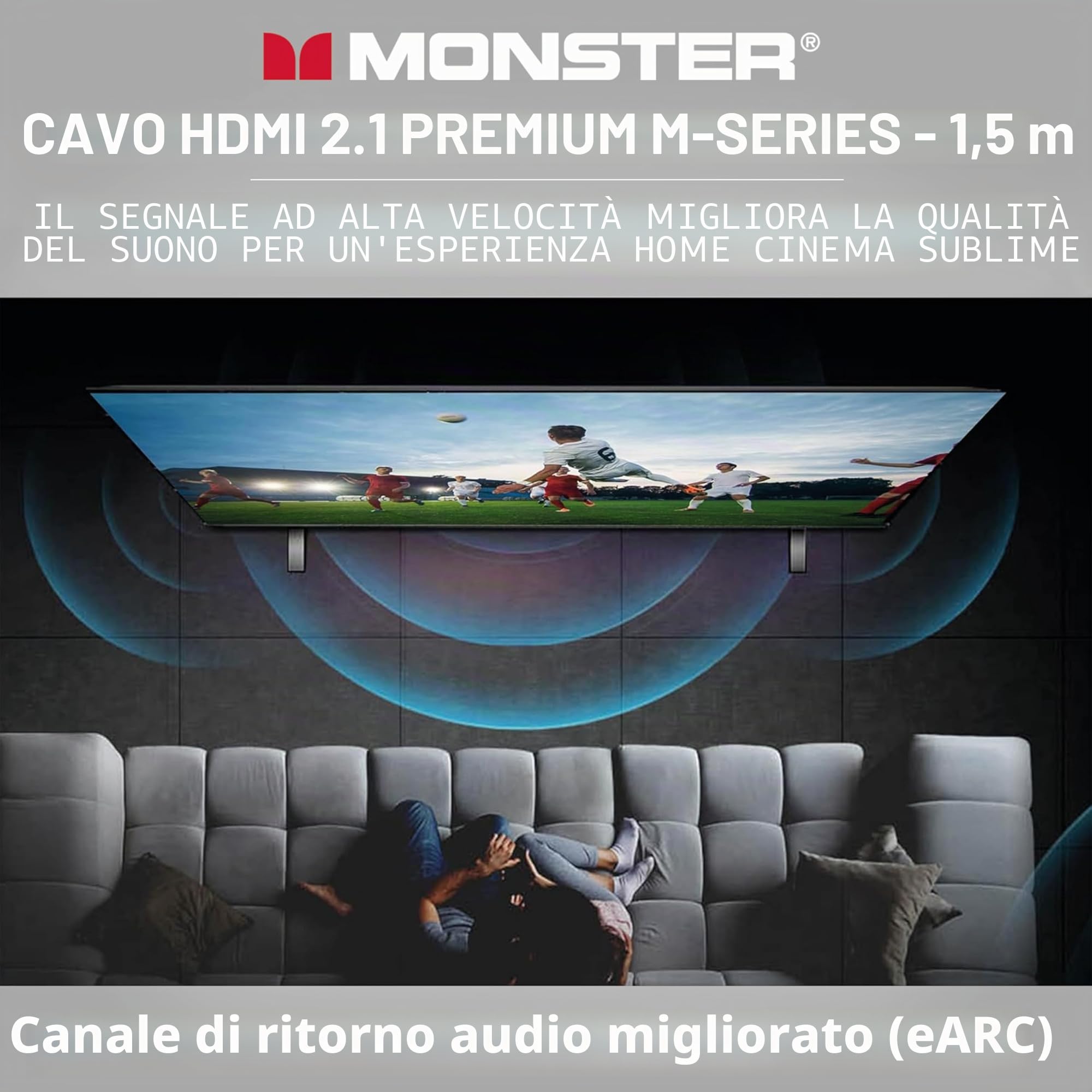 Monster - Cavo HDMI 8K Video HDR 48GBPS, Velocità Flash, Connettori V-Grip Tripla Schermatura, 1,5 m, Nero