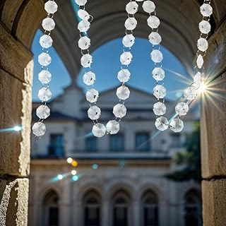 Octagon Crystal Bead Curtain Strand Set Clear Acrylic Faceted Beads for DIY Chandelier Garland Wedding Backdrop Home(White)