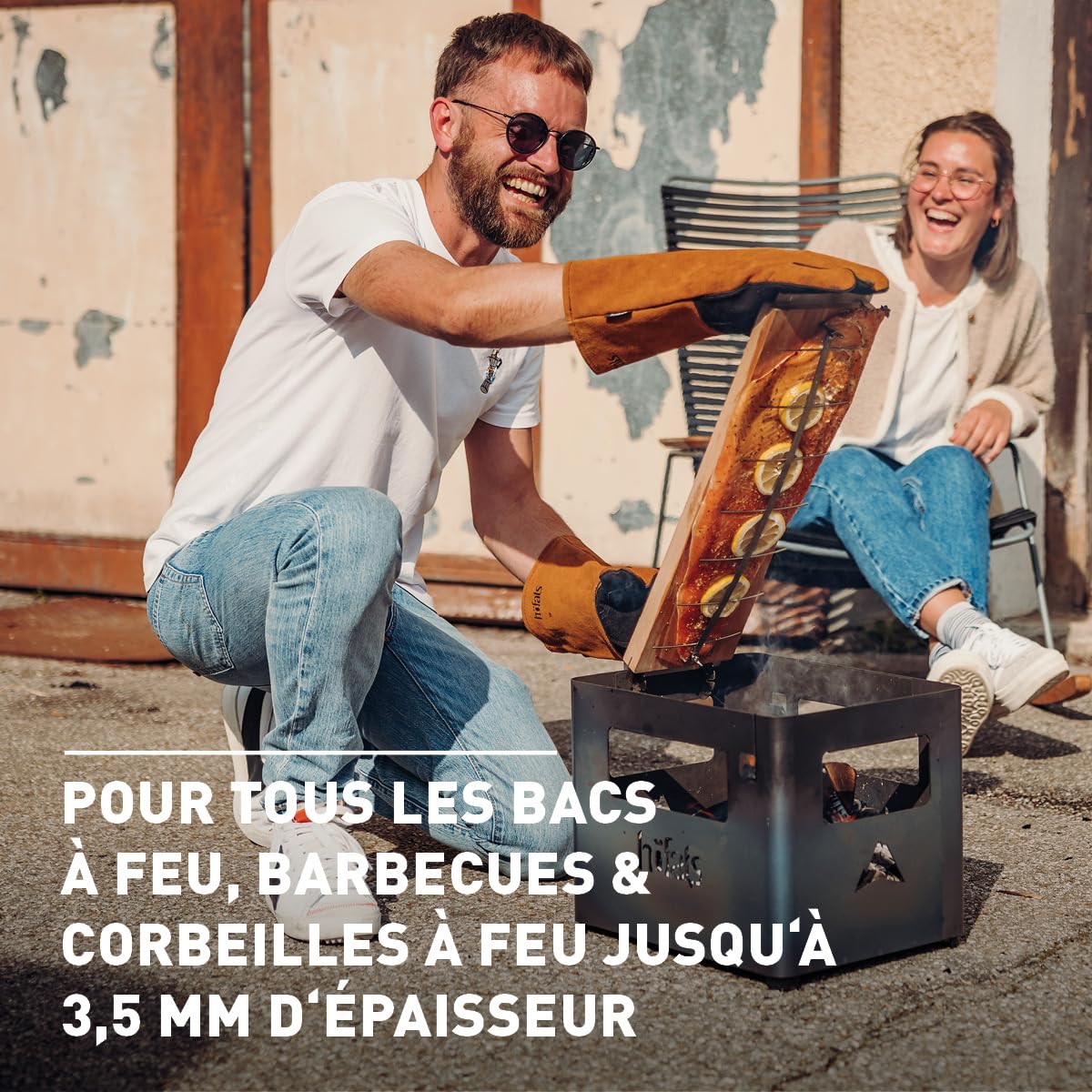höfats - Planche à saumon flammé avec support en acier inoxydable - Planche à fumer saumon flammé en hêtre - réglable pour contrôle de température - Extra long : 55 cm - Réversible en 4 positions