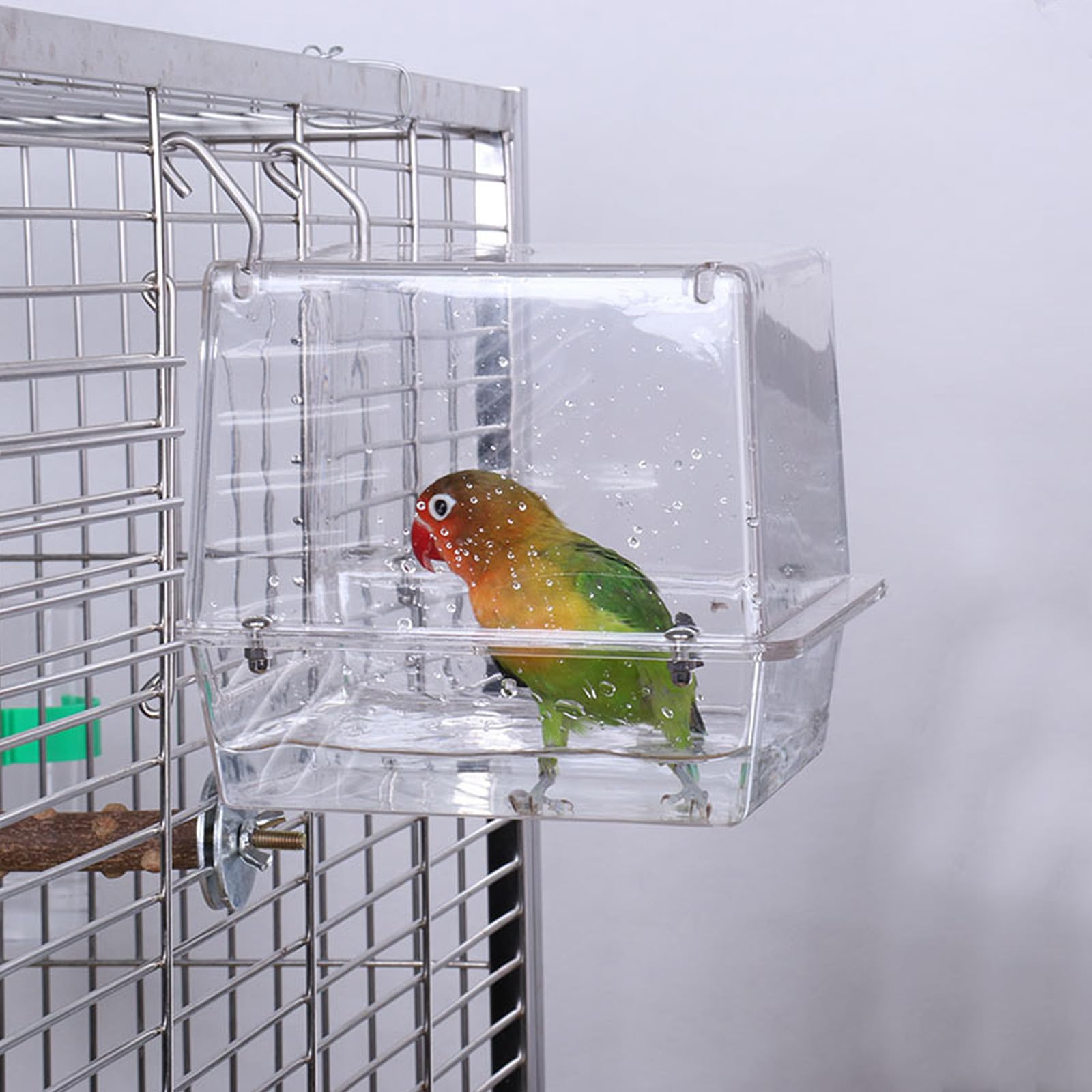 Cubo da Bagno Appeso per Uccelli e Pappagalli in Acrilico, Vasca Doccia Facile da Usare, Accessorio per Gabbia per Piccoli Volatili