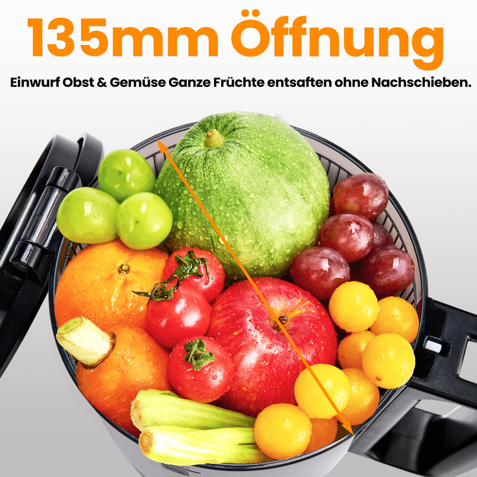 MAISON HUIS Entsafter Slow Juicer mit 13.5cm Extra Großem Einfüllschacht für Ganze Früchte und Gemüse, leicht zu Reinigen Entsafter Gemüse und Obst, Hohe Saftausbeute Juicer Machine,Schwarz