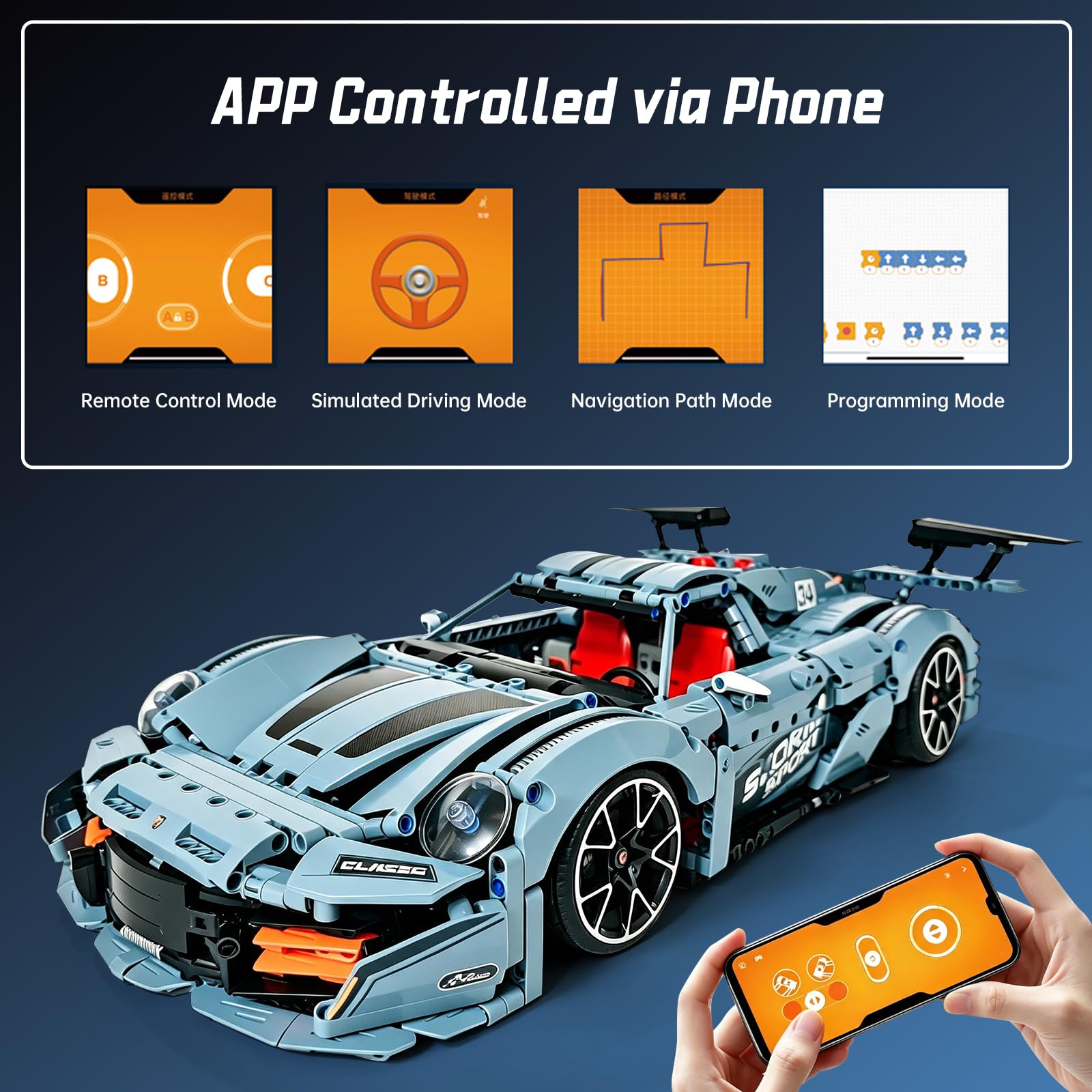 1:10 RC Drift Supercar - Kit di costruzione per auto sportive, 1385 pezzi