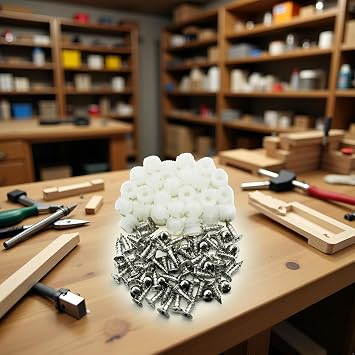 100 Pcs Silver Plastic Hinge Dowel Inserts Kit Toothed Machine Thread Opening Plastic Dowel Screws (4x10mm)