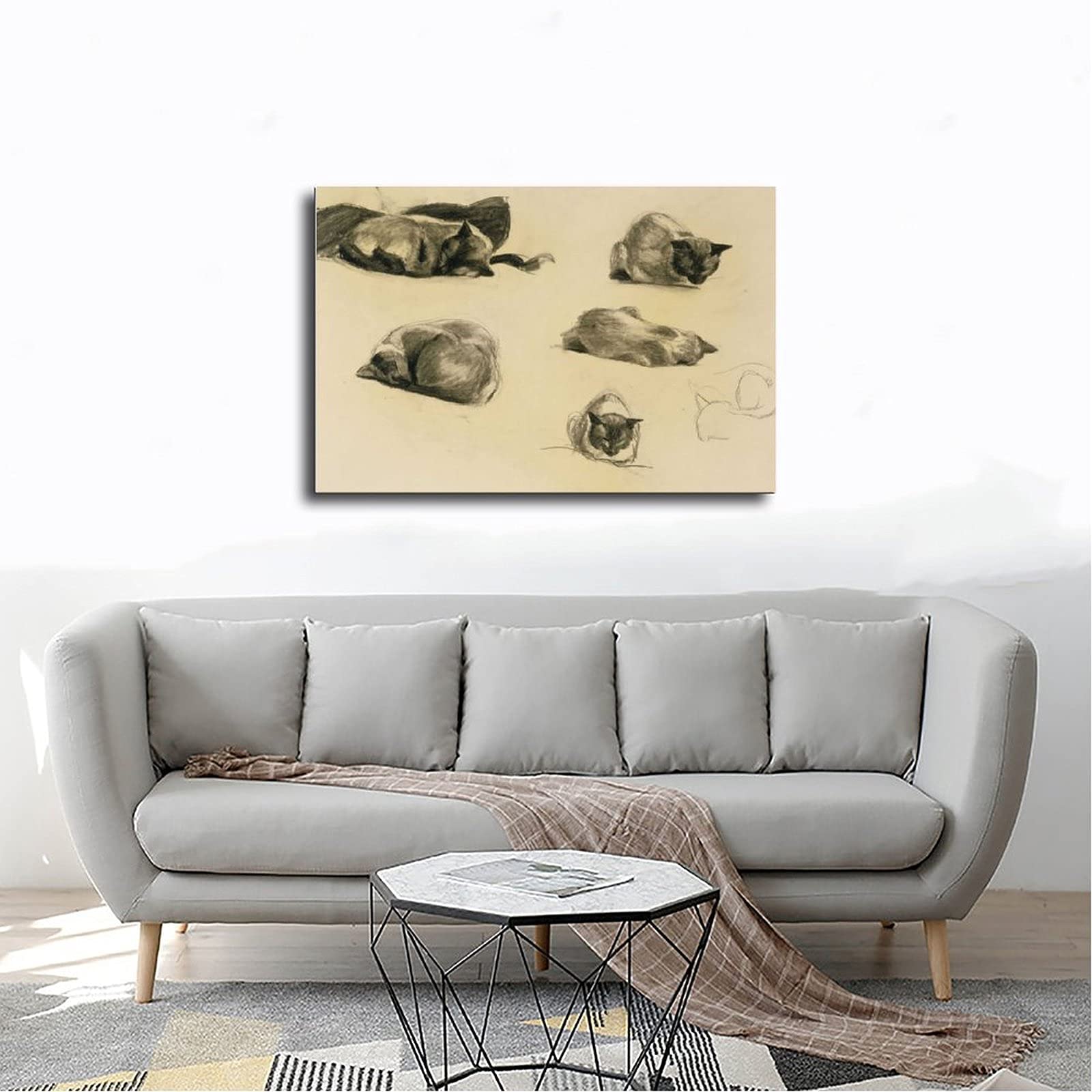 Poster Sur Toile Chat Et Fille 40x60 Cm - Impression Art Moderne Décoration Chambre