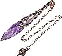 Vista 12 de Rockcloud Péndulo de cristal de roca natural, péndulo de cristal de chakra, péndulo para adivinación, kit de meditación de equilibrio Wicca de cobre