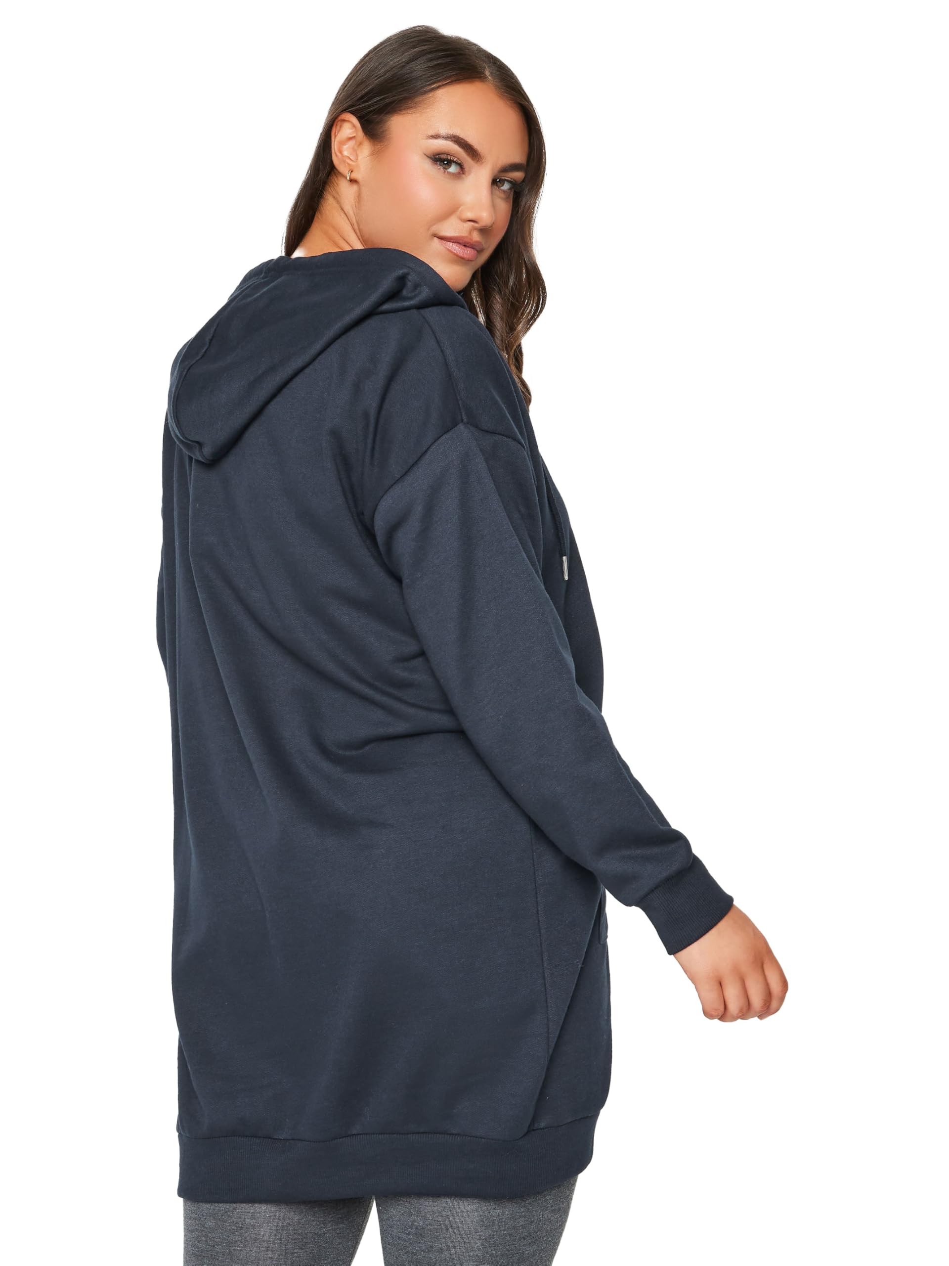 Yours Women's Blue Longline Zip Hoodie In | Size: 20