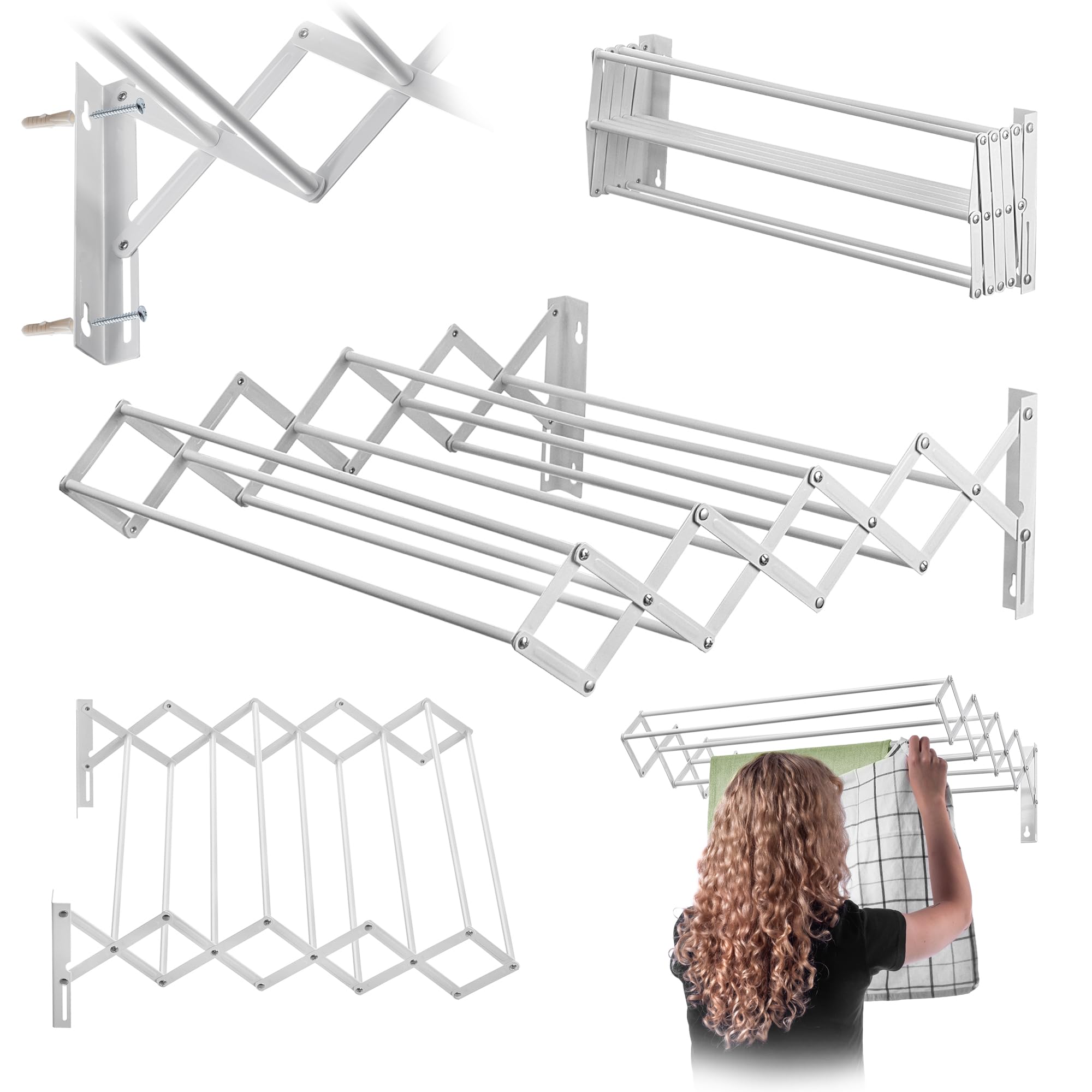 KADAX Séchoir à linge mural, 60 cm, pour montage mural, extensible, peu encombrant, pour serviettes, corde de séchage pliable avec 6 échelons