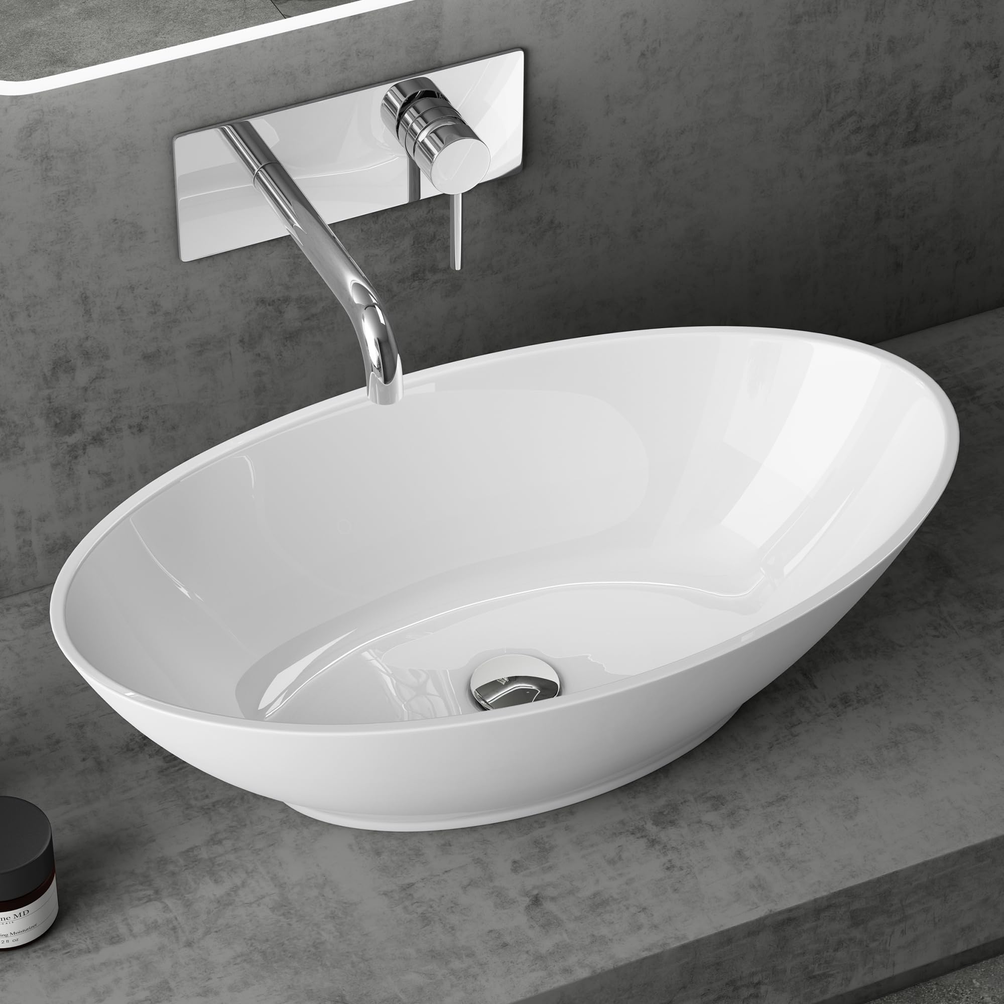 doporro Lavabo Sobre Encimera 63x34x17 cm, Blanco Brillante, Col807