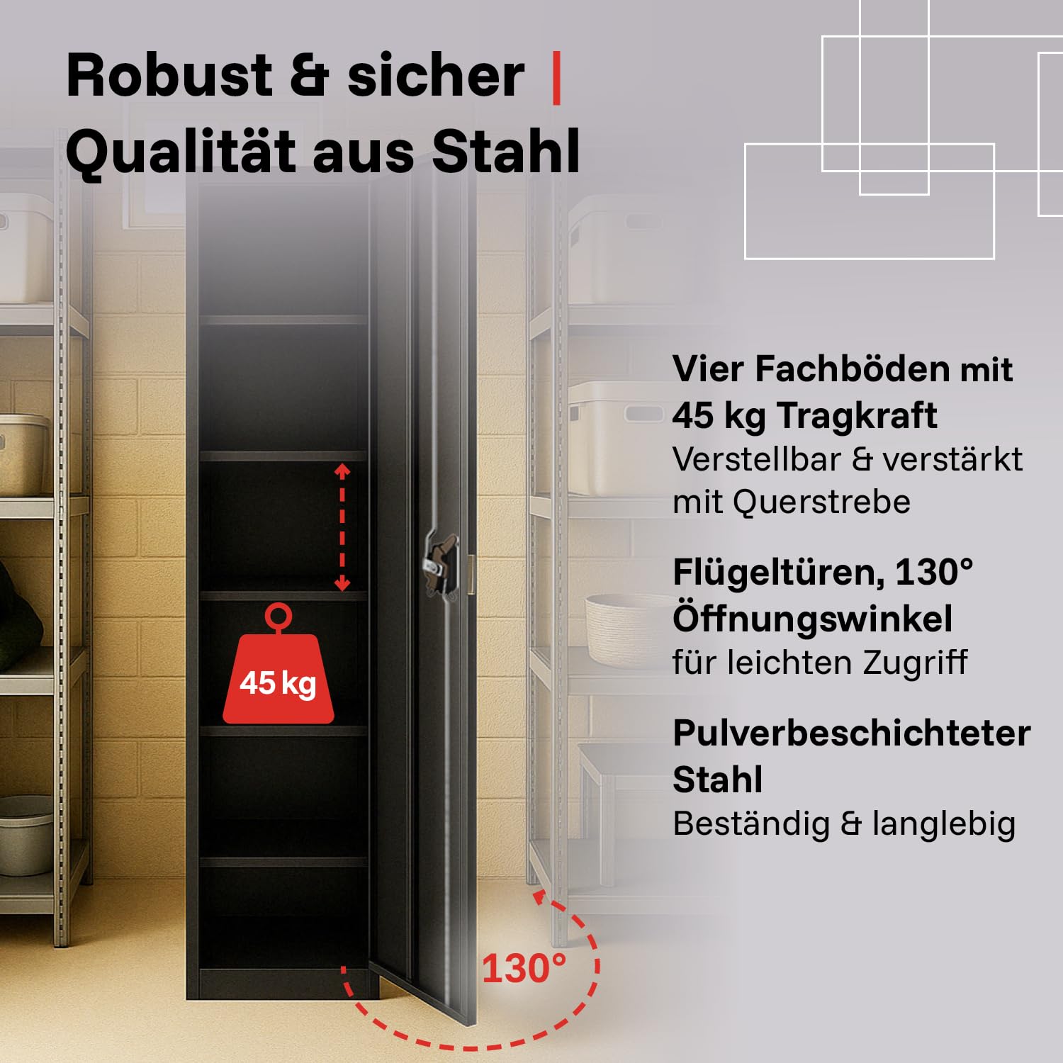 LagerZwei Mehrzweckschrank 185x50x50cm I Metallschrank, 4 Fachböden I Aktenschrank abschließbar I Robuster Allzweckschrank als Spind, Werkstattschrank & Kellerschrank I Stahlschrank anthrazit