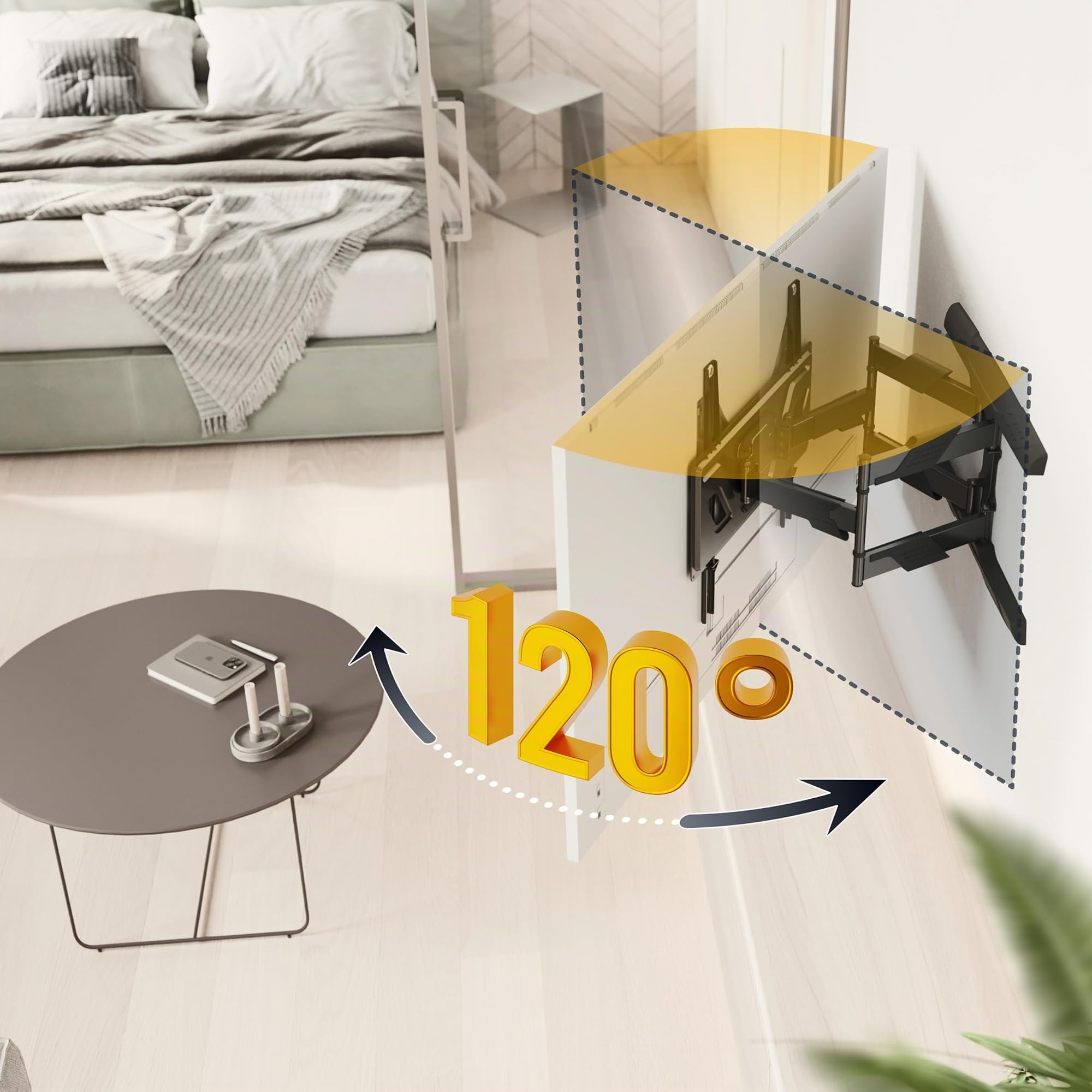 RICOO S9544 Support Mural TV 40 42 43 48 50 55 58 60 65 Pouces VESA 200x200 à VESA 400x400 Orientable Inclinable Rotatif Universel Fixation Murale TV QLED OLED LED LCD Écran incurvé