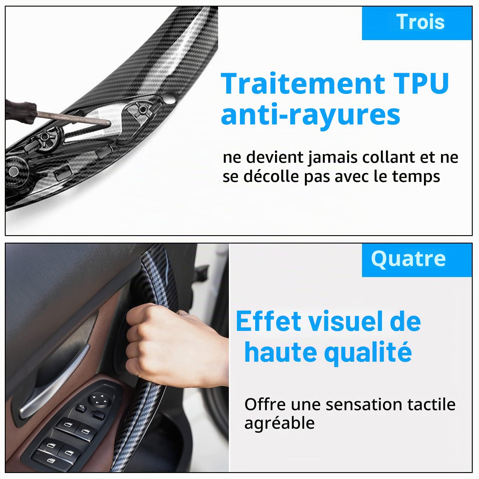 2PCS Compatible avec Poignee de Porte Interieur bmw Serie 3 F30 F31 F80 (2012-2018) Poignée Serie 4 F32 F33 F36 F82 F83(2014-2017) Gauche + Droite-Texture en Fibre de Carbone