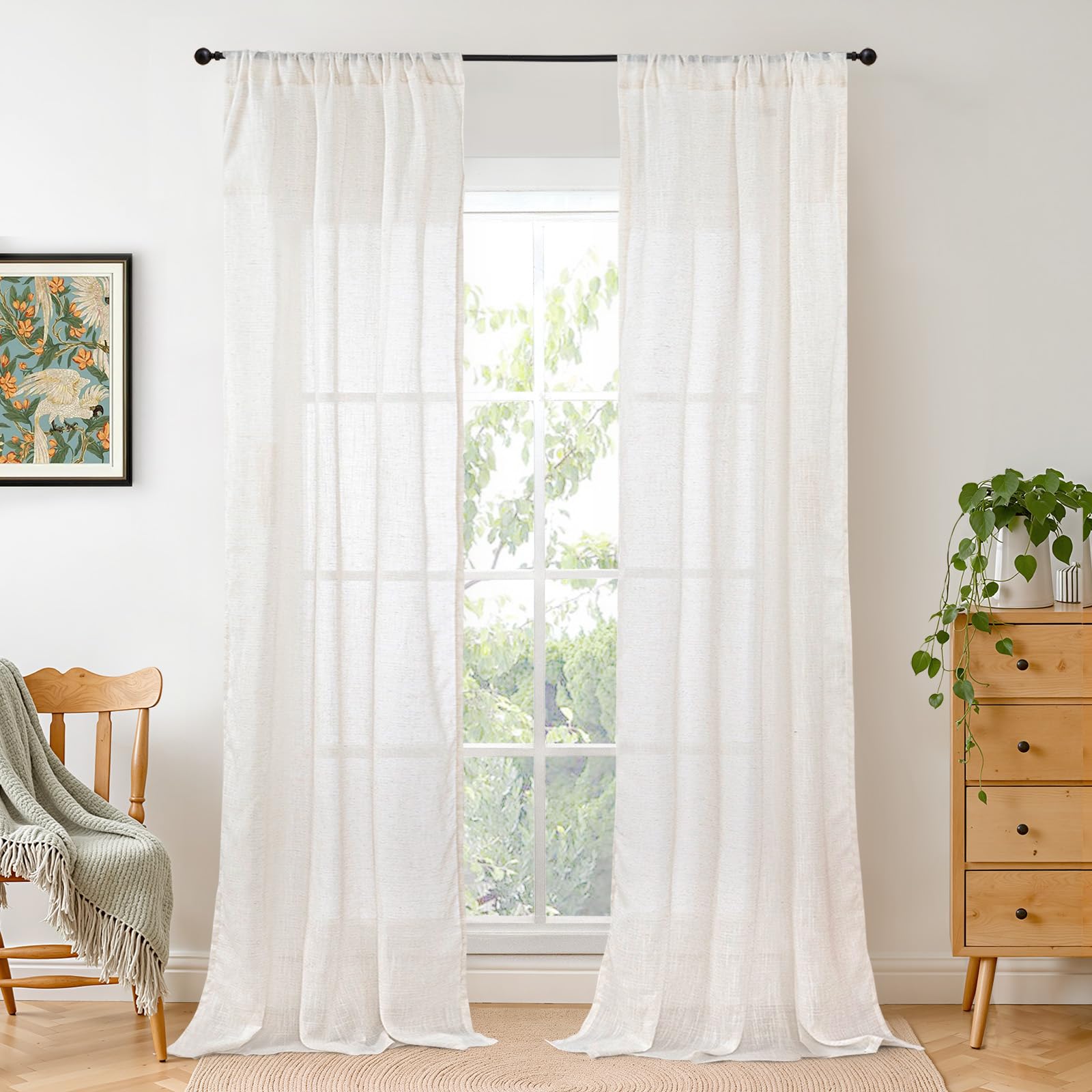 BGment Linen Curtains for Living Room 38X84 Inch Length, Semi Sheer Drapes