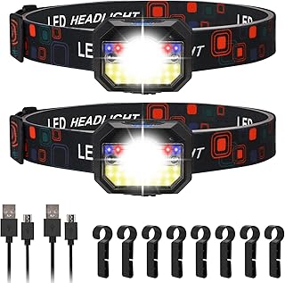 Motion Sensor Headlamp Rechargeable 1500 Lumen Super Bright LED Head Lamp Flashlight, 2 Pack Waterproof Headlamp with Red Blue Light, 11 Modes Head Lights for Camping Running Fishing Hunting