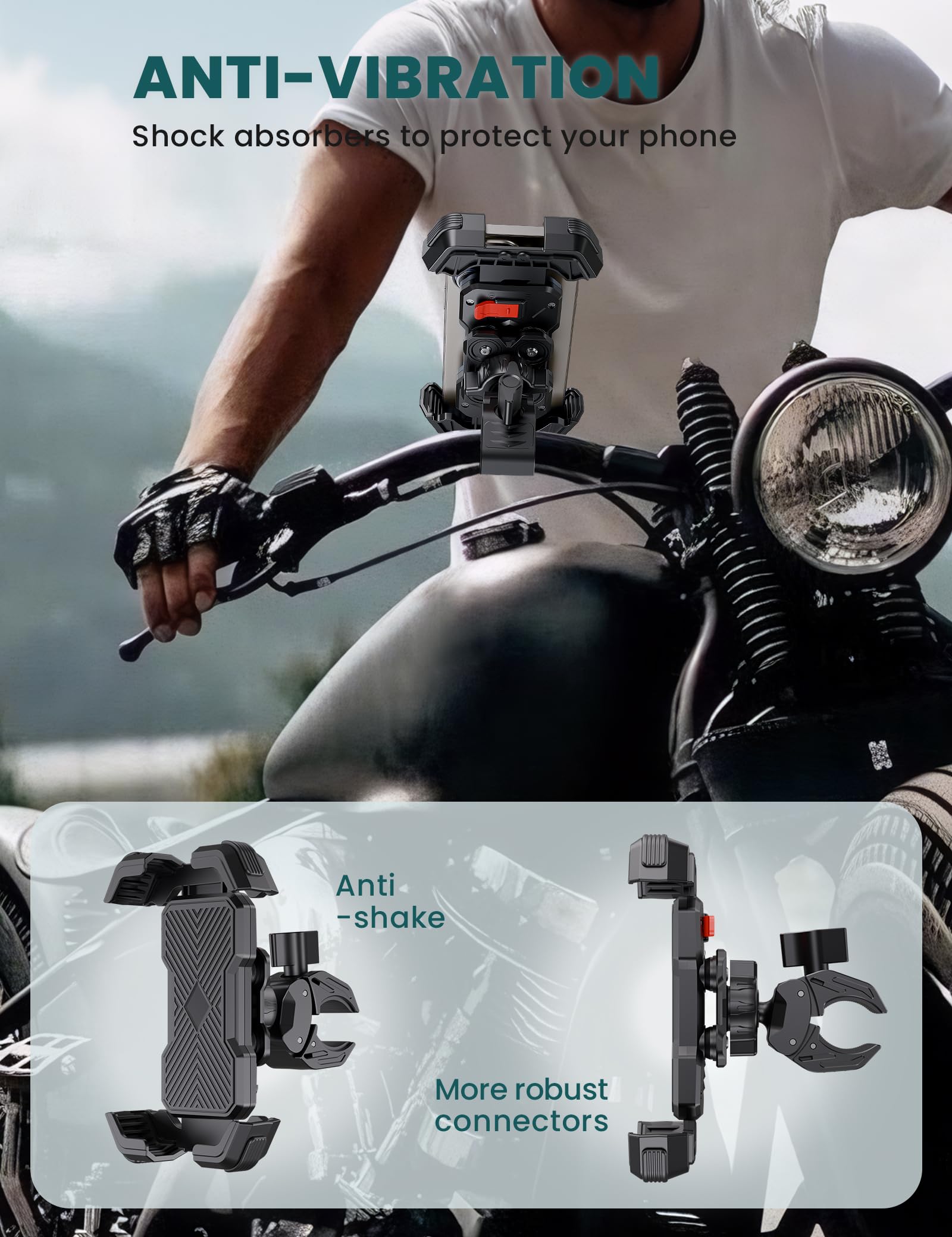 Supporto Cellulare Per Bici E Moto Con Doppio Ammortizzatore - Regolabile 360° Per Smartphone 4.7-7.2" - Foto 7