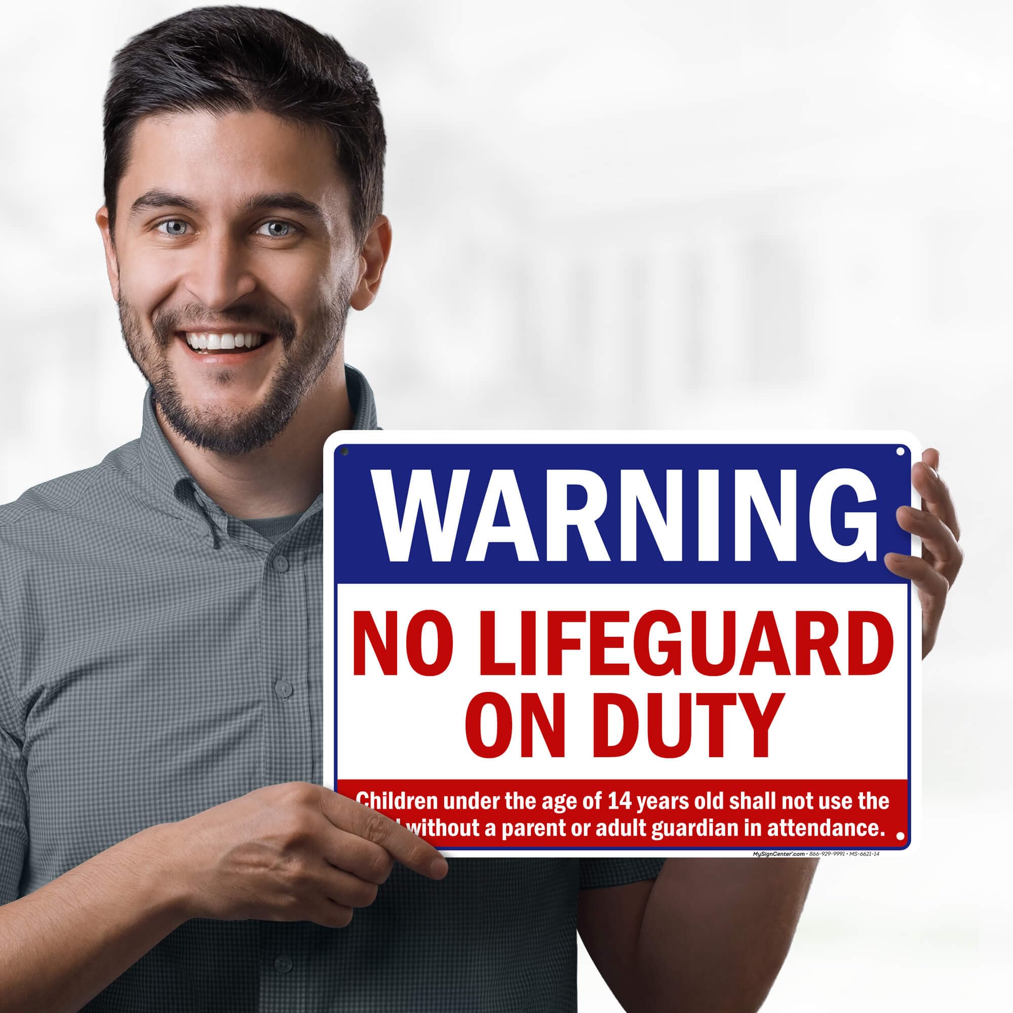 Warning No Lifeguard On Duty Sign, Pool Sign, 10x14 Inches, 55 mil thick HDPE (high density polyethylene), Made in USA by My Sign Center