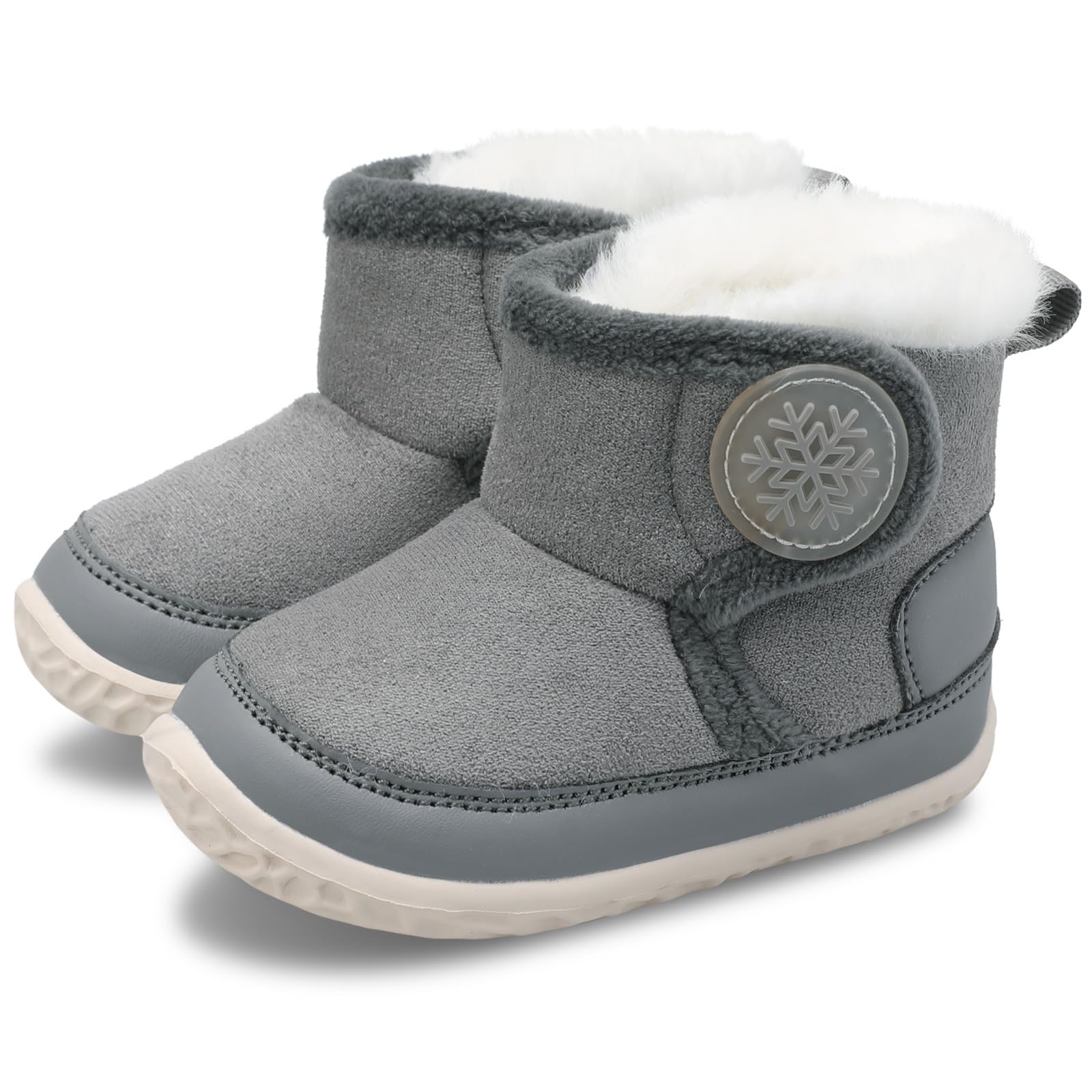 JIASUQI Baby Winter Booties Boys Girls Toddler Ankle Snow Boots with Faux Fur Lined Kid Warm House Slippers Shoes for Indoor Outdoor Walking