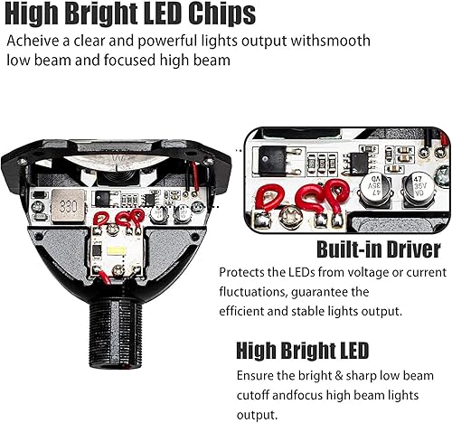 Miniatura 2 de HDYEGIOU Lente de proyector bi LED de 3.0 pulgadas con ojos de ángel LED blancos y amarillos, cubiertas negras, luz de señal de giro DRL, kit de