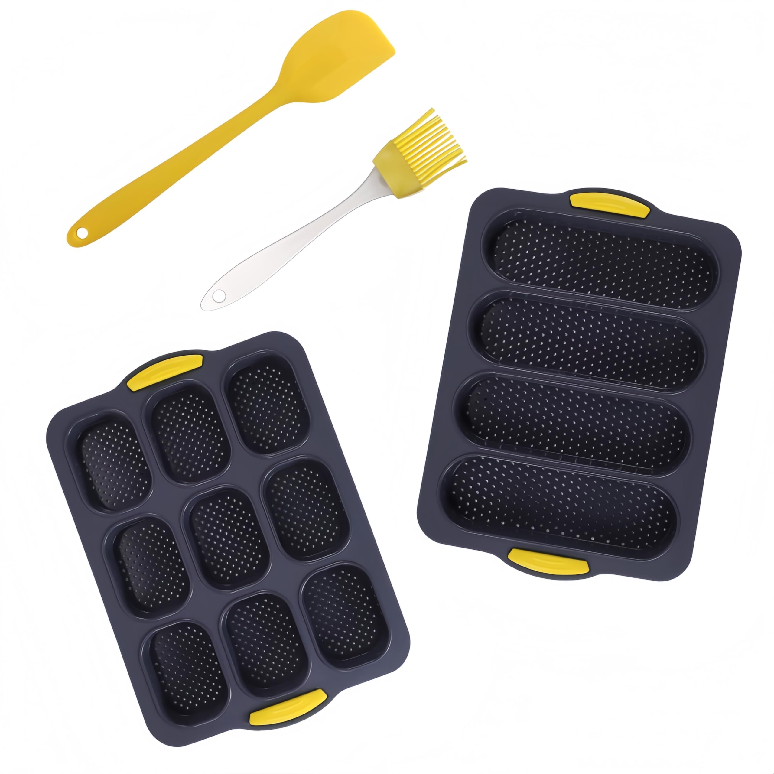 Moldes para baguettes paquete de 4 Silicona para uso doméstico pasteles perritos calientes y repostería Negro Gris