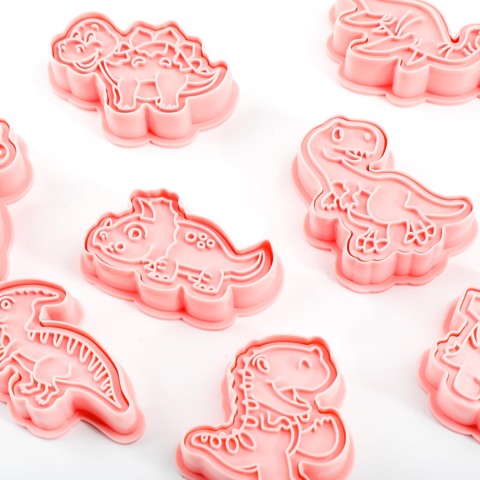 24 cortadores de galletas de dinosaurio con sellos de émbolo, diseño de época jurásica, moldes para galletas en relieve