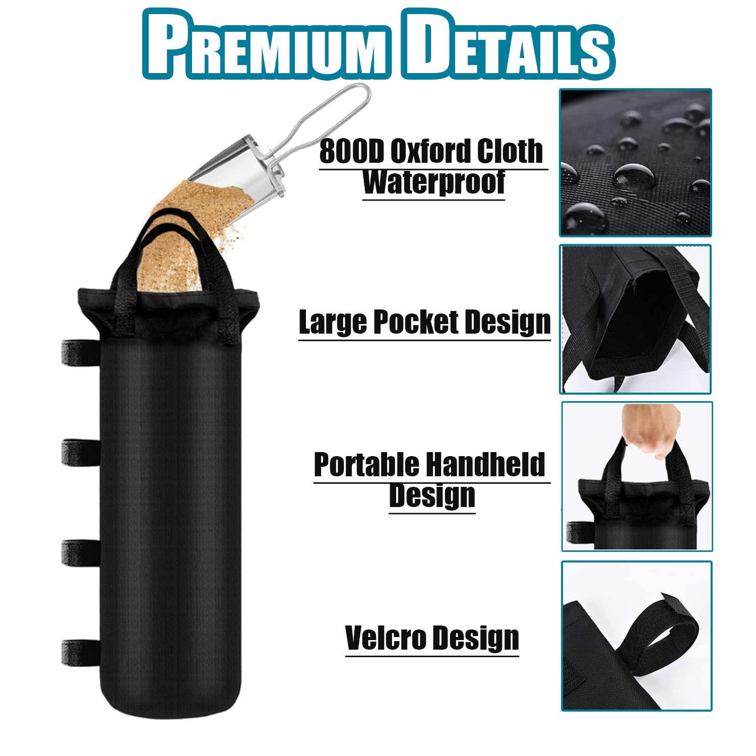 Pesos para Carpas Bolsa de Arena 8 Piezas Saco de Arena y Pala Plegable - 800D Tejido Espesado para Marquesinas Emergentes Tiendas de Campaña Pabellones Sombrillas