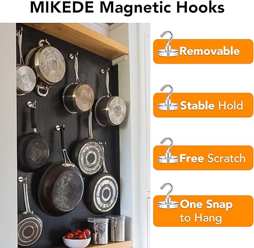 Miniatura 28 de MIKEDE Ganchos magnéticos N52 para cabinas de cruceros, ganchos magnéticos de alta potencia de 30 libras, resistentes, imanes fuertes con ganchos