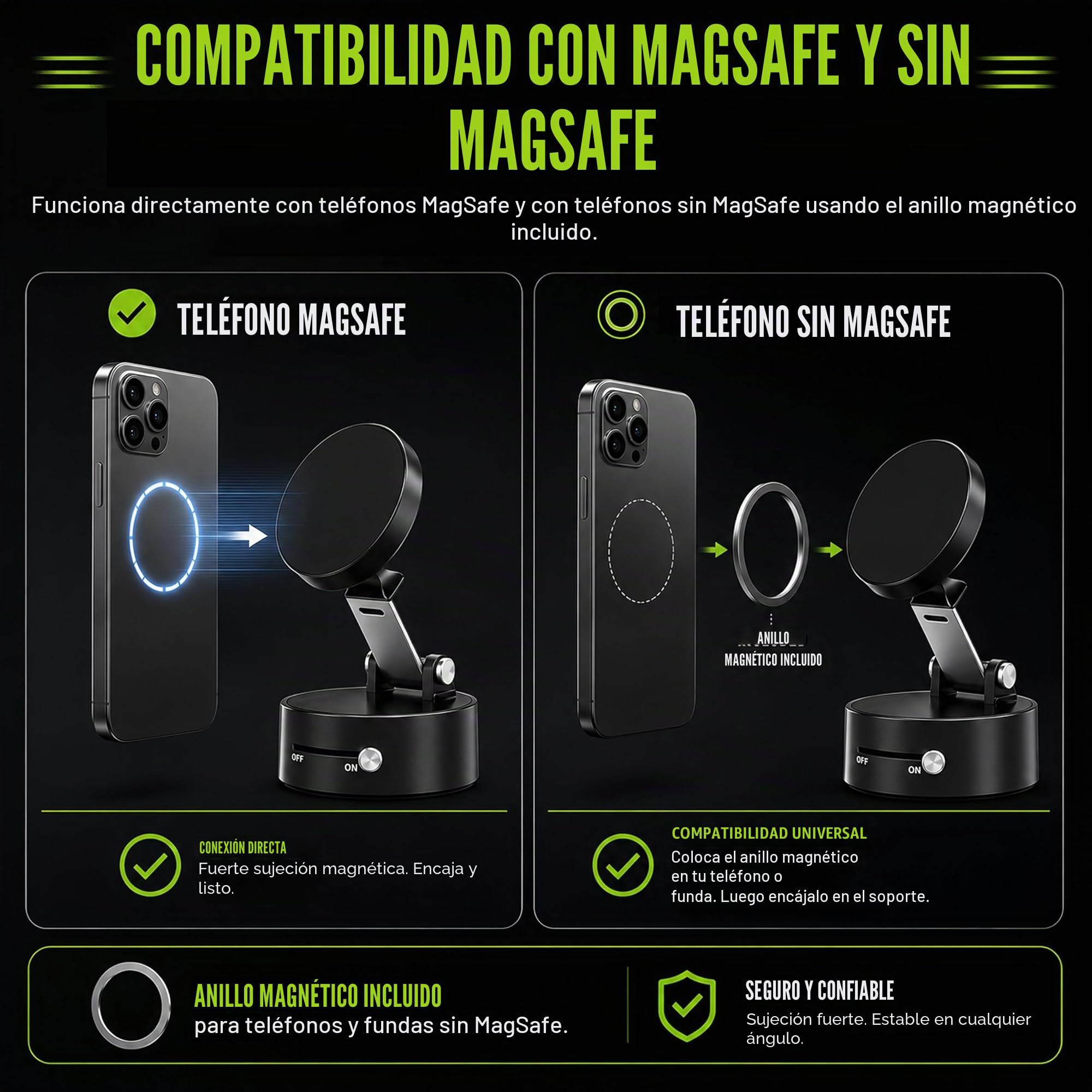 Padelcámara Soporte para móvil Registro de video Padel, Gym, Crossfit Base con imán, diseño único para smartphones, compatible con iPhone 16/15/14/13/12/Pro Plus MAX, Samsung (Negro)