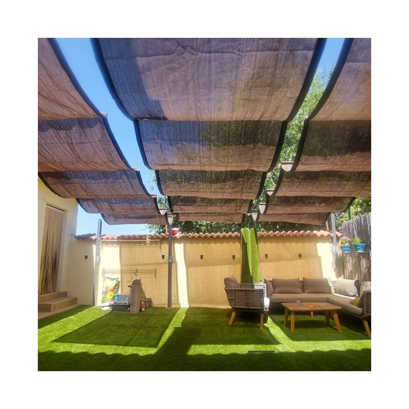 Voile d'ombrage rétractable en U imperméable pour pergola et terrasse 1x4m