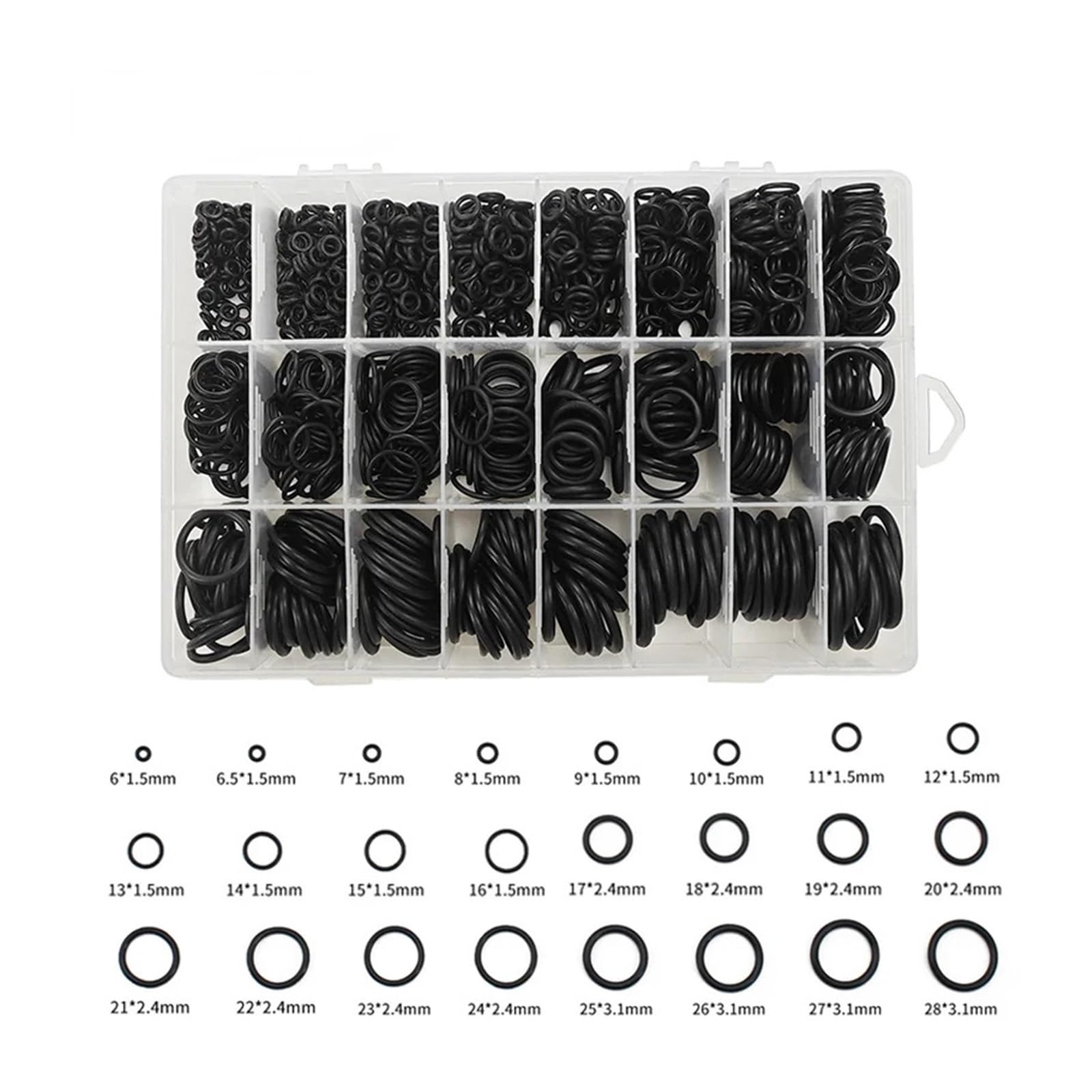 1200 unids/set juntas tóricas de goma for arandelas, surtido de estanqueidad, juntas tóricas de diferentes tamaños con juego de caja plástica