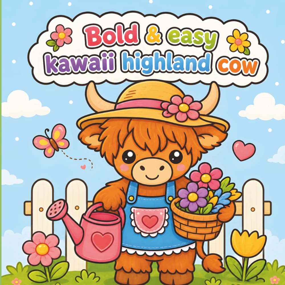 BOLD & EASY KAWAII HIGHLAND COW: Charming Cozy Cow Scenes to Color and Enjoy