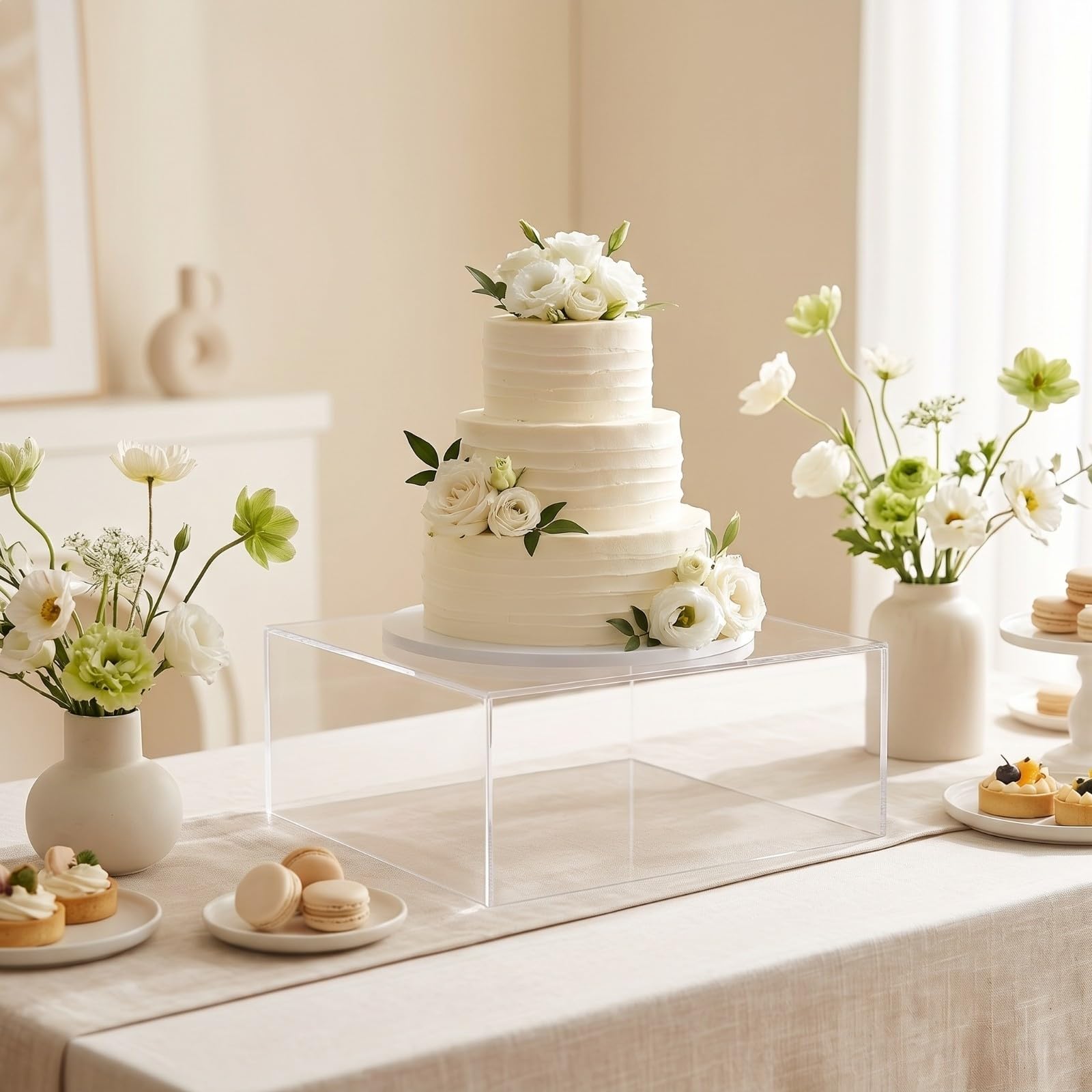 4 Piezas Soporte Tarta Rellenable | Aves y Lisos, Caja Expositora Acrílico, corativo, Expositor para Tartas, Bodas, Cumpleaños, Reposteros