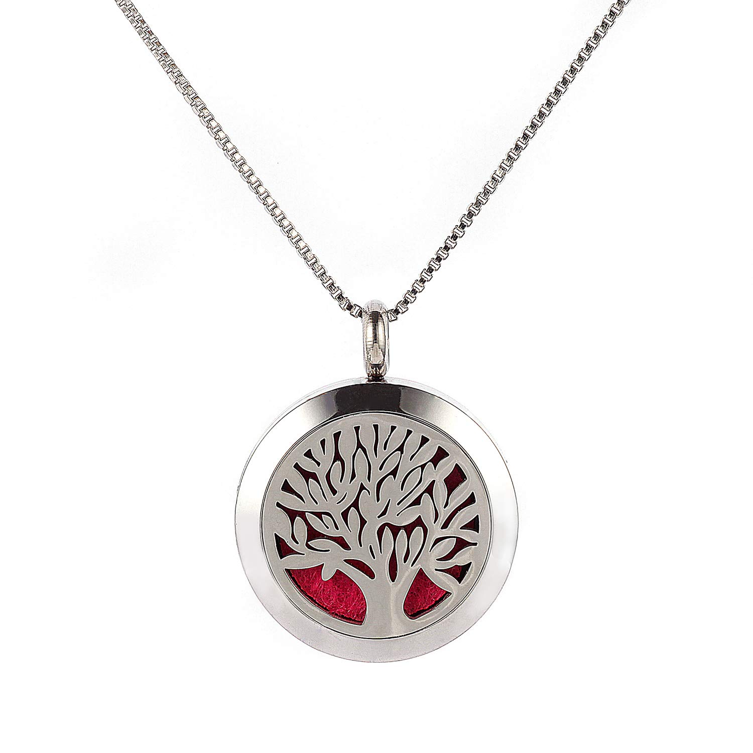 Collana con ciondolo profumato con alberi della vita, diffusore di oli essenziali, in acciaio inox, con medaglioni, per donne