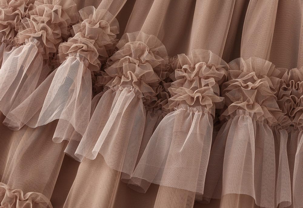 Damen-Maxirock Aus Tüll, Khaki, Mehrlagig, Rüschen-Mesh-Röcke, Eleganter Palast, Faltenrock, Midi, A-Linie, Großer Swing-Gaze-Rock, Party-Langrock Für Damen Und Mädchen