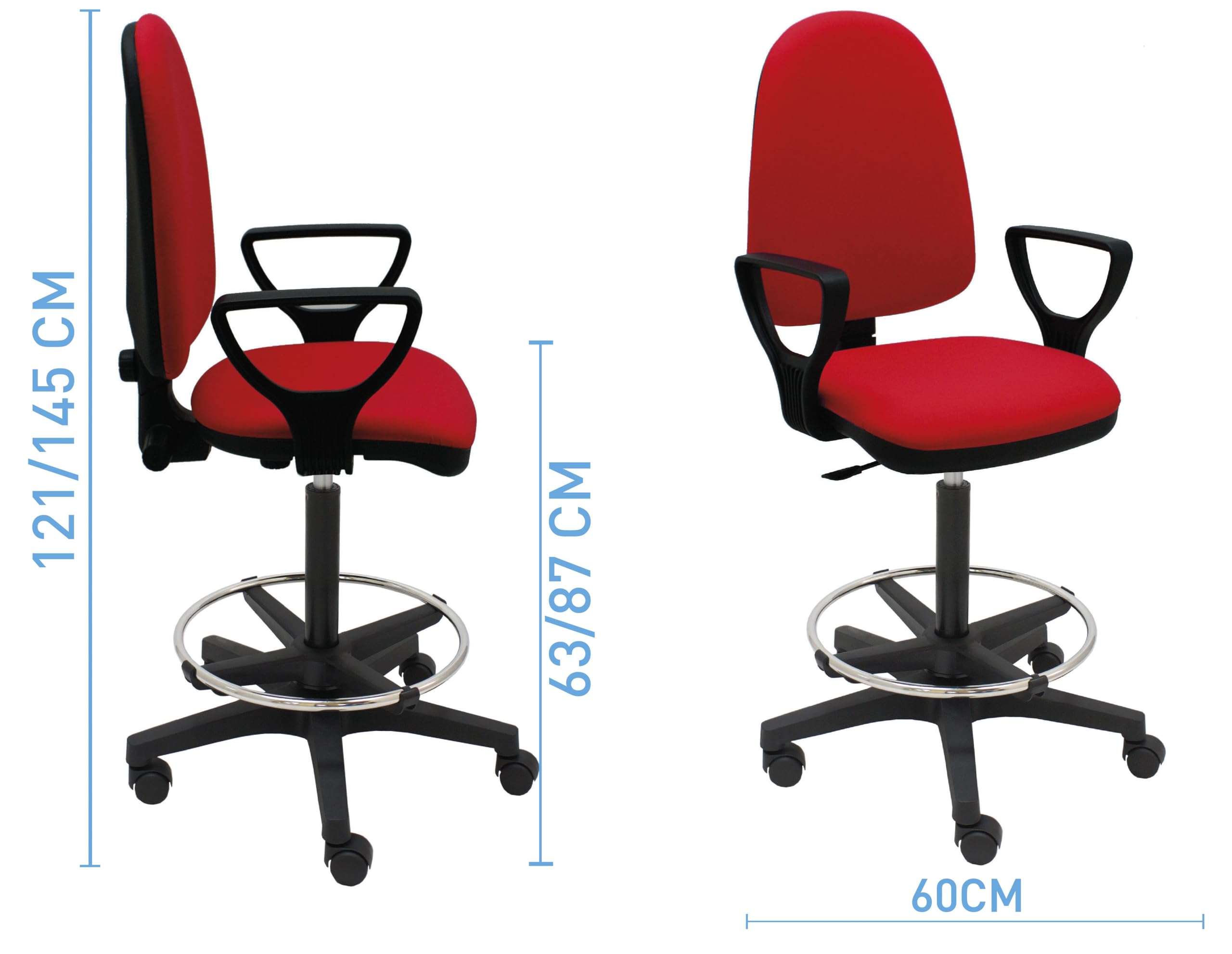 La Silla de Claudia LSC Taburete Giratorio Ergonómico/Mod Torino (Respaldo y Reposapiés Regulable) - con Brazos Fijos y Ruedas. (Negro)