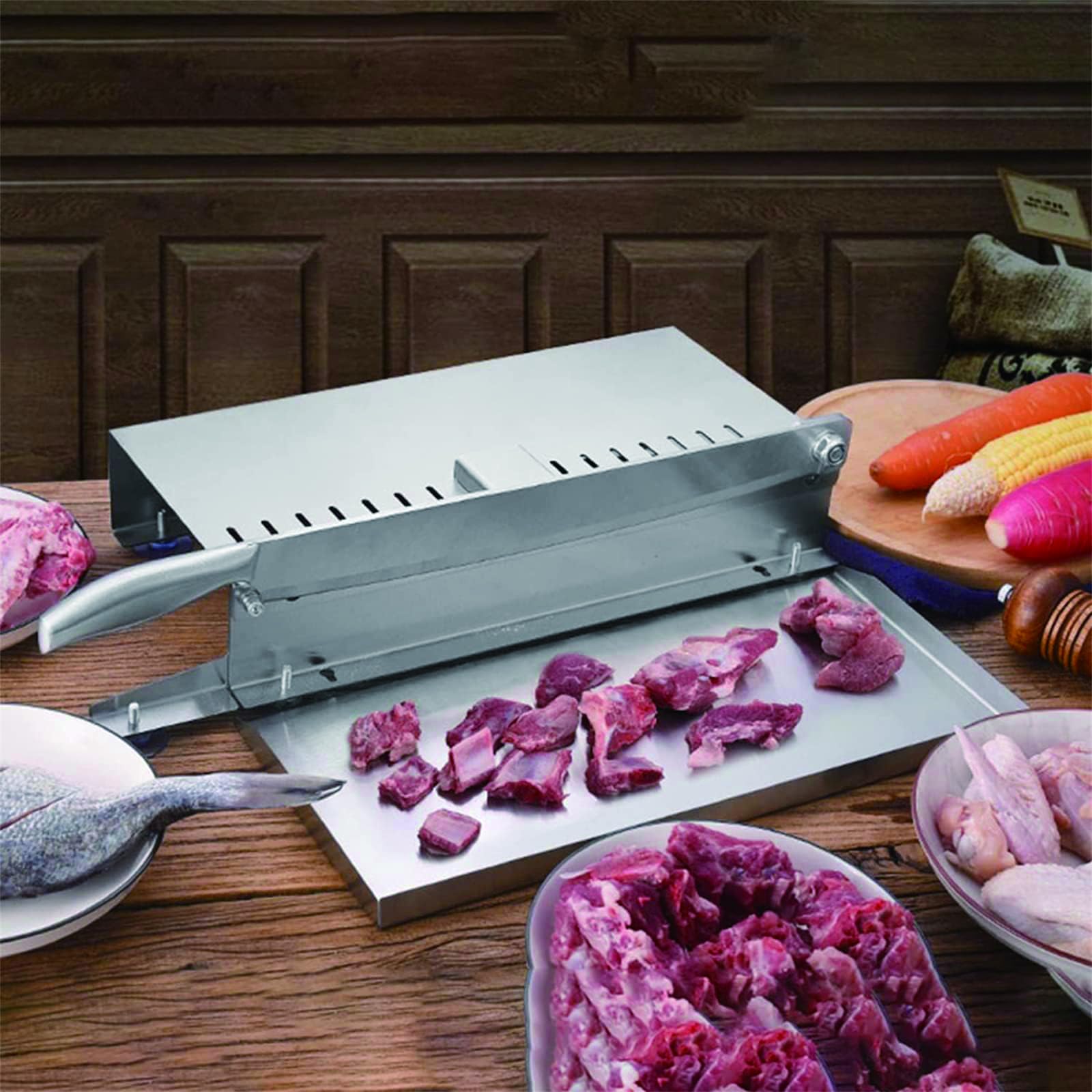 Macchina taglia-ossa, affettatrice manuale per carne con lama in acciaio inossidabile da 4 mm, base antiscivolo stabile per carne congelata, ossa, prosciutto, manzo, agnello, verdure e preparazione di
