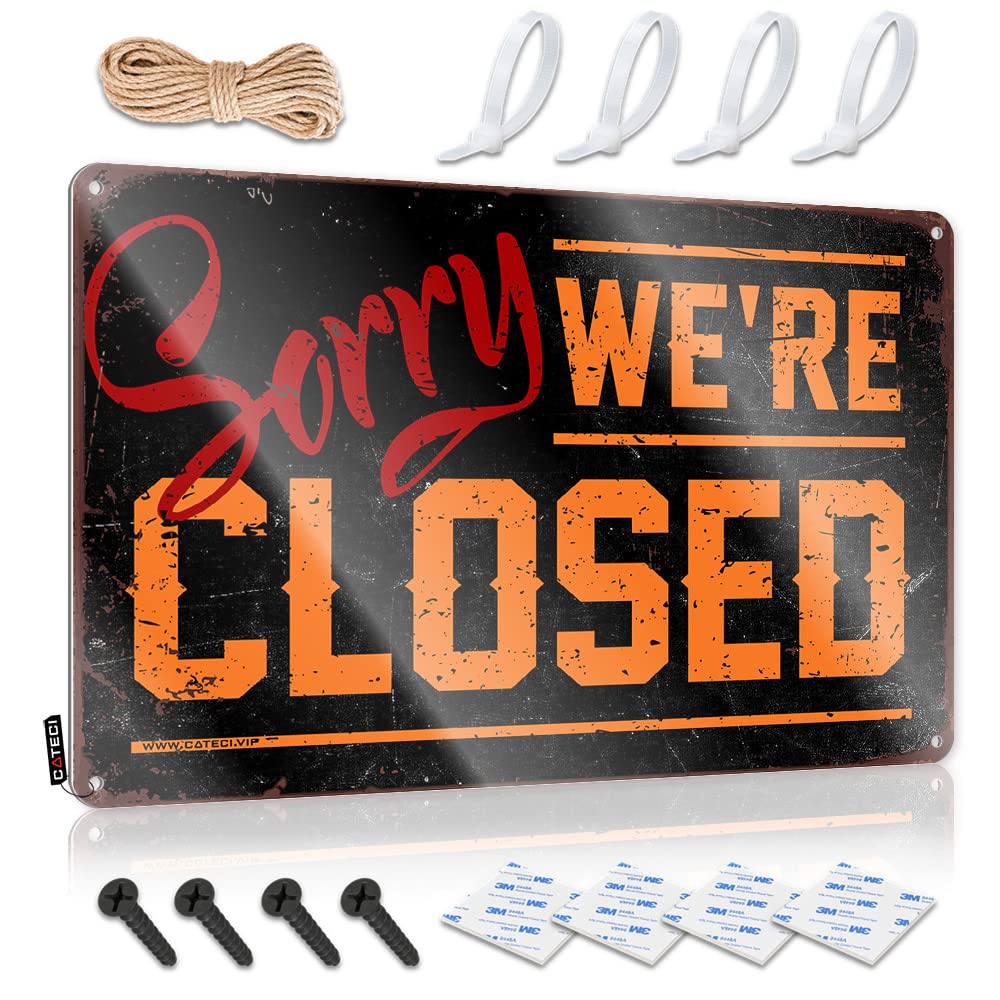 HELIOFORGE Vintage Metal Tin Sign Sorry We'Re Closed Sign Tin Signs Camping Rules Tin Sign Funny(30X40CM)