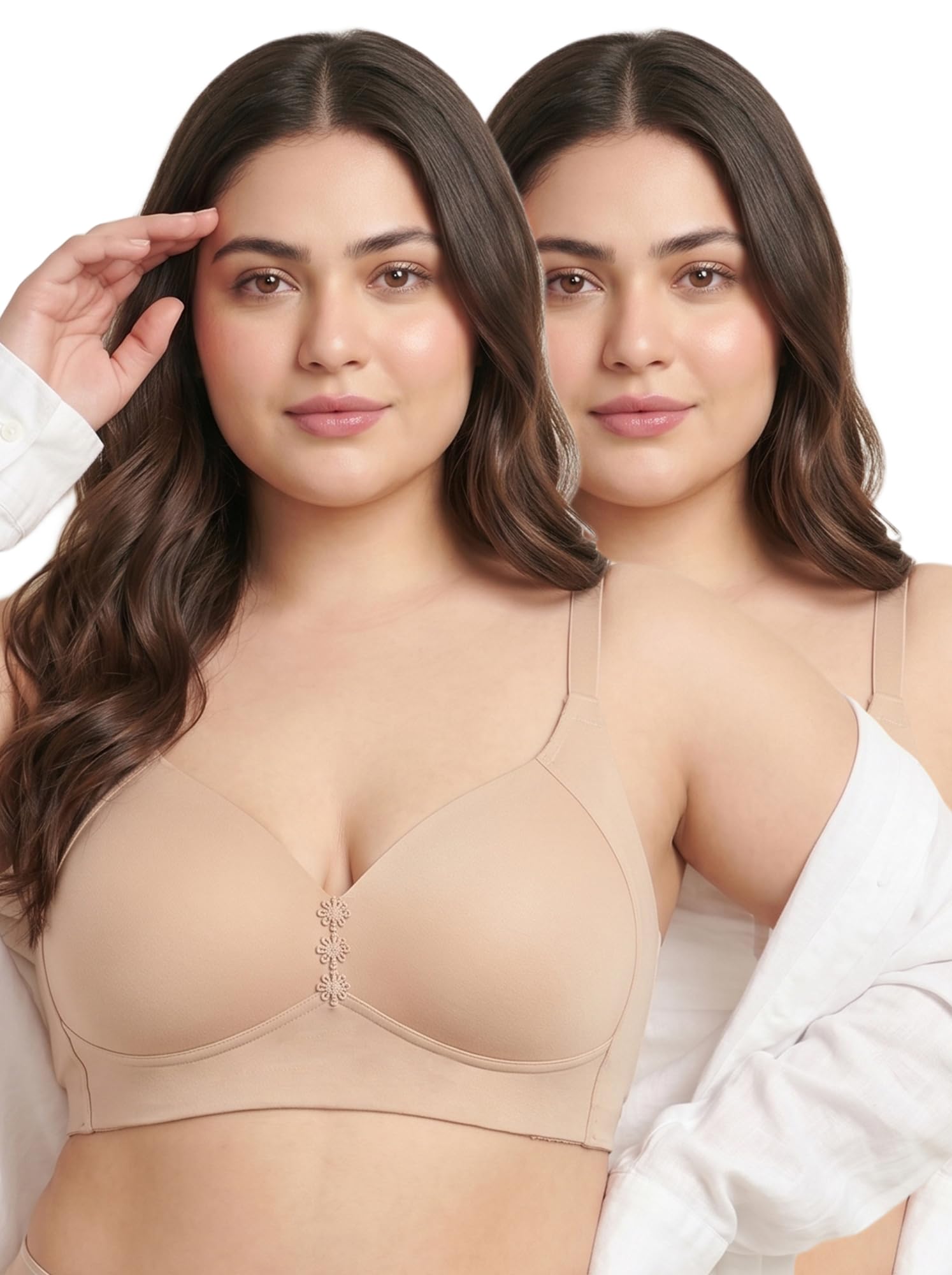 swanz Cotton Padded M-Frame Minimiser Bonded Bra for Women | Lightly Padded Full Coverage Breathable 100% Cotton | Wire-Free | Elastic Free | Seamless Finish | Pack of 2-picture-51