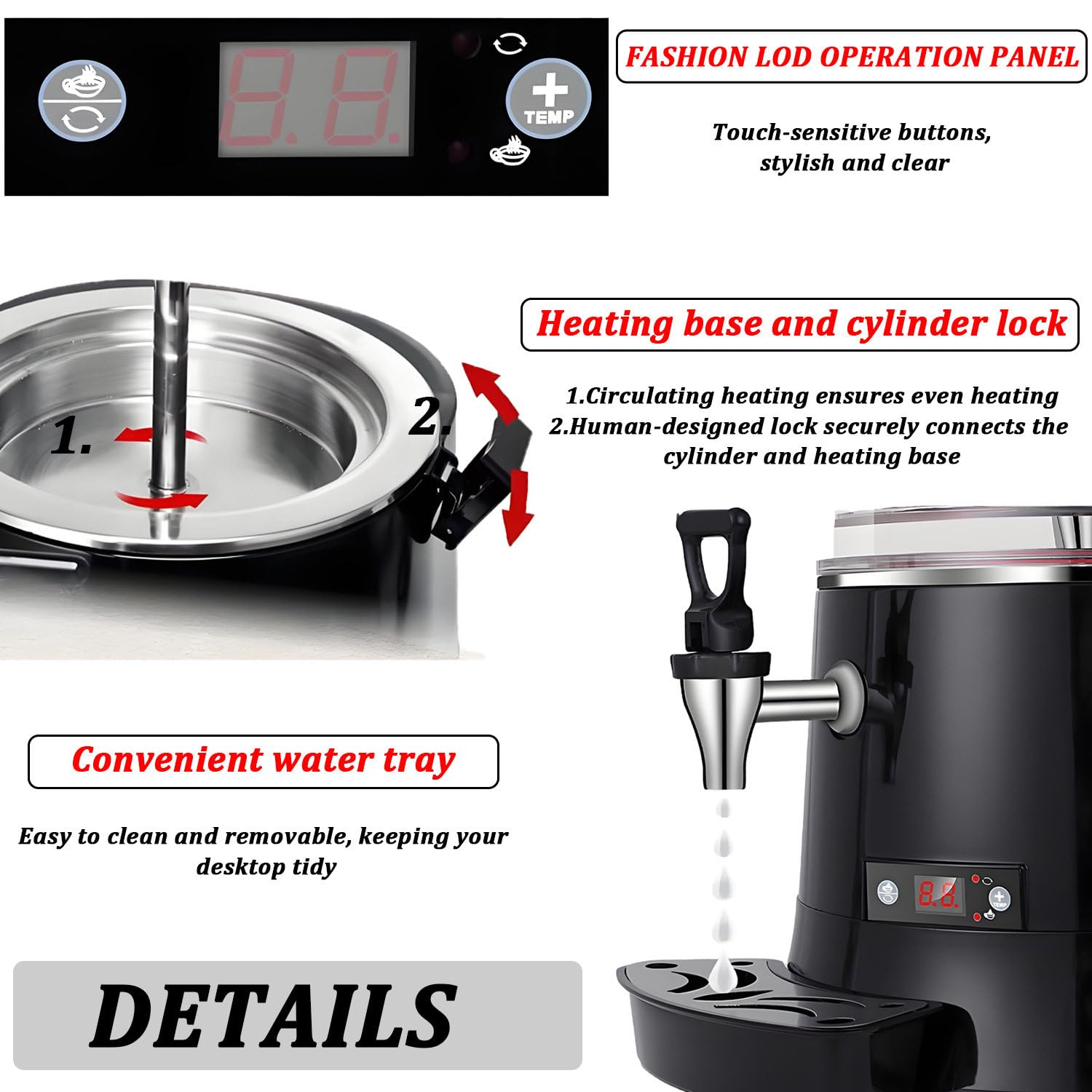 Mezcladora de Chocolate eléctrica de 400 W con Pantalla LED Red-5L | Dispensador de bebidas con calefacción y control de temperatura de 30 a 90 °C, ideal para cafeterías y hoteles.
