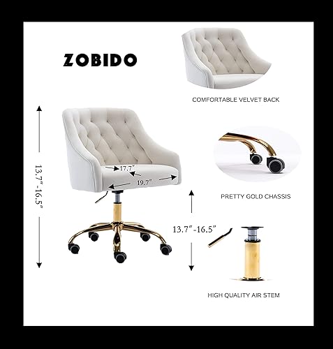 Miniatura 135 de ZOBIDO Cómoda silla de trabajo para la oficina en casa con ruedas, bonita y moderna tapizada de terciopelo con respaldo de concha, silla de